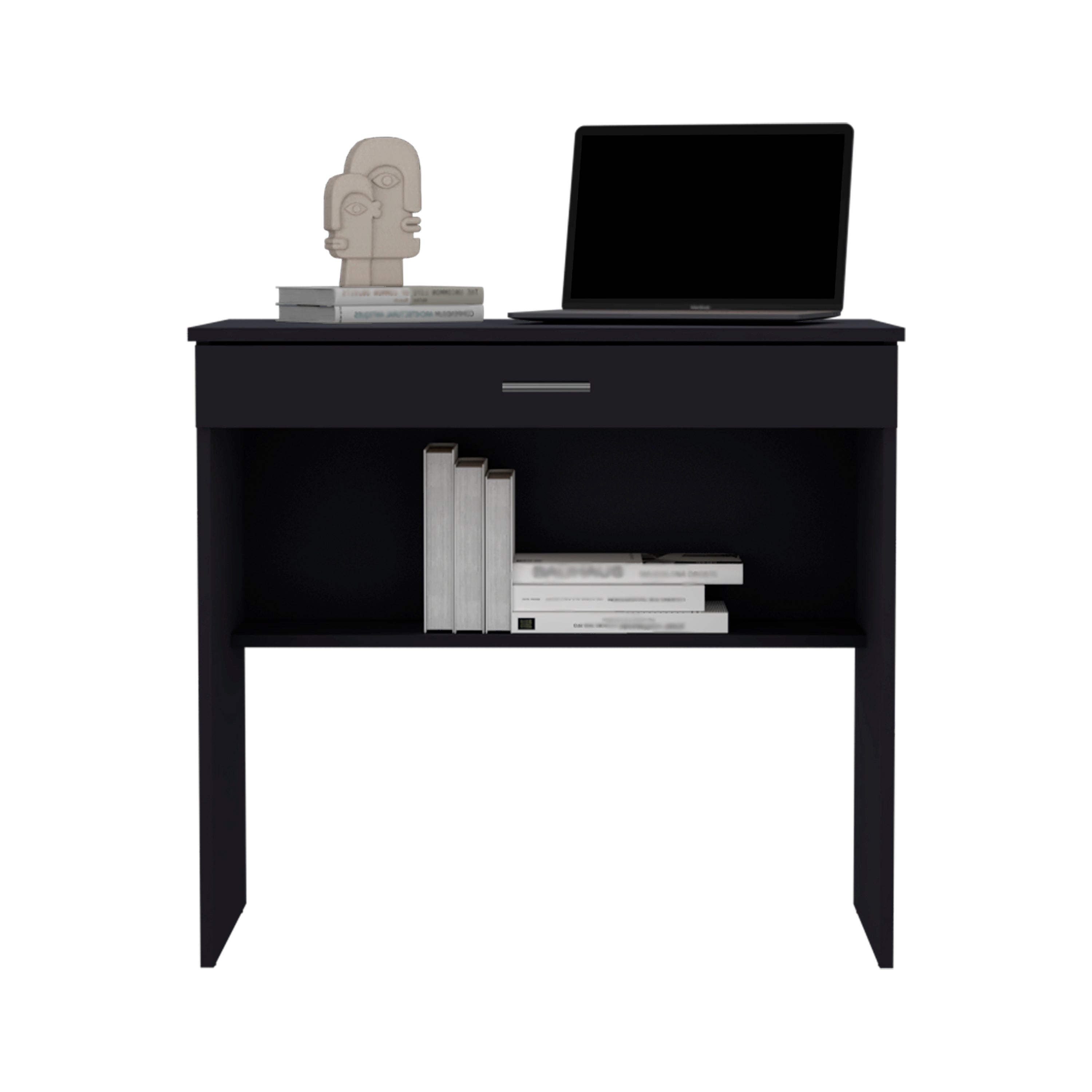 Montana Storage Desk, Spacious Stylish with Drawer and Shelf, Black - Luciddepo