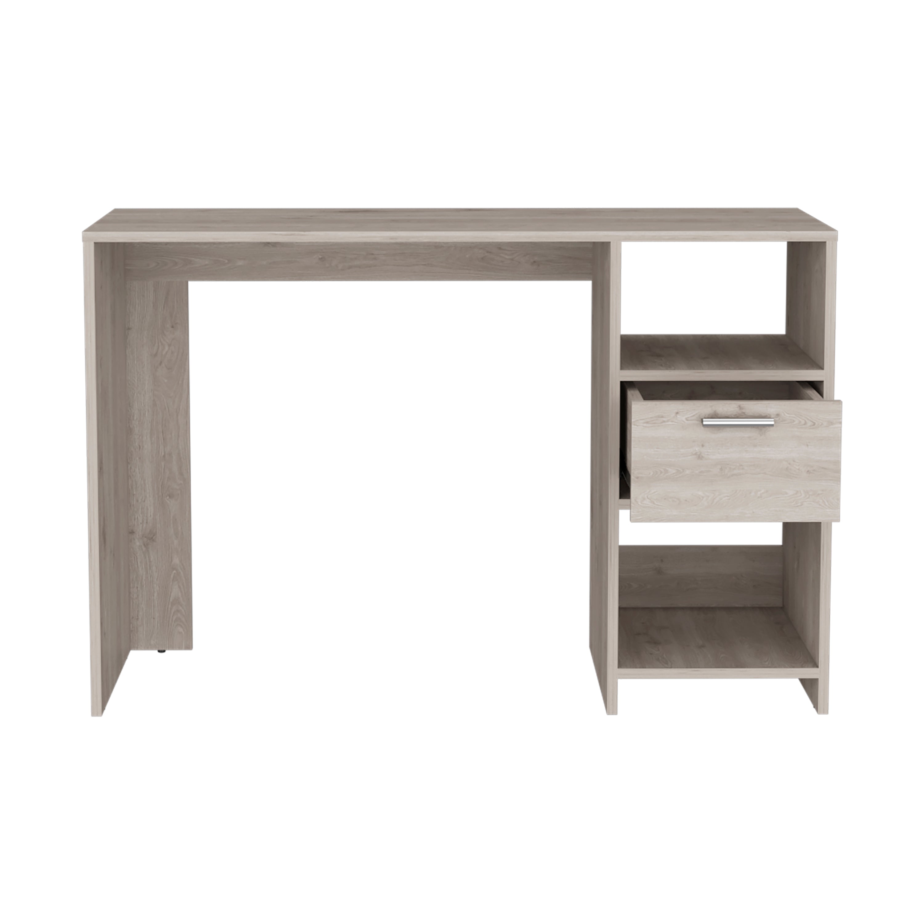 Naxos Computer Desk with 1-Drawer and 2-Open Storage Shelves, Light Gray - Luciddepo