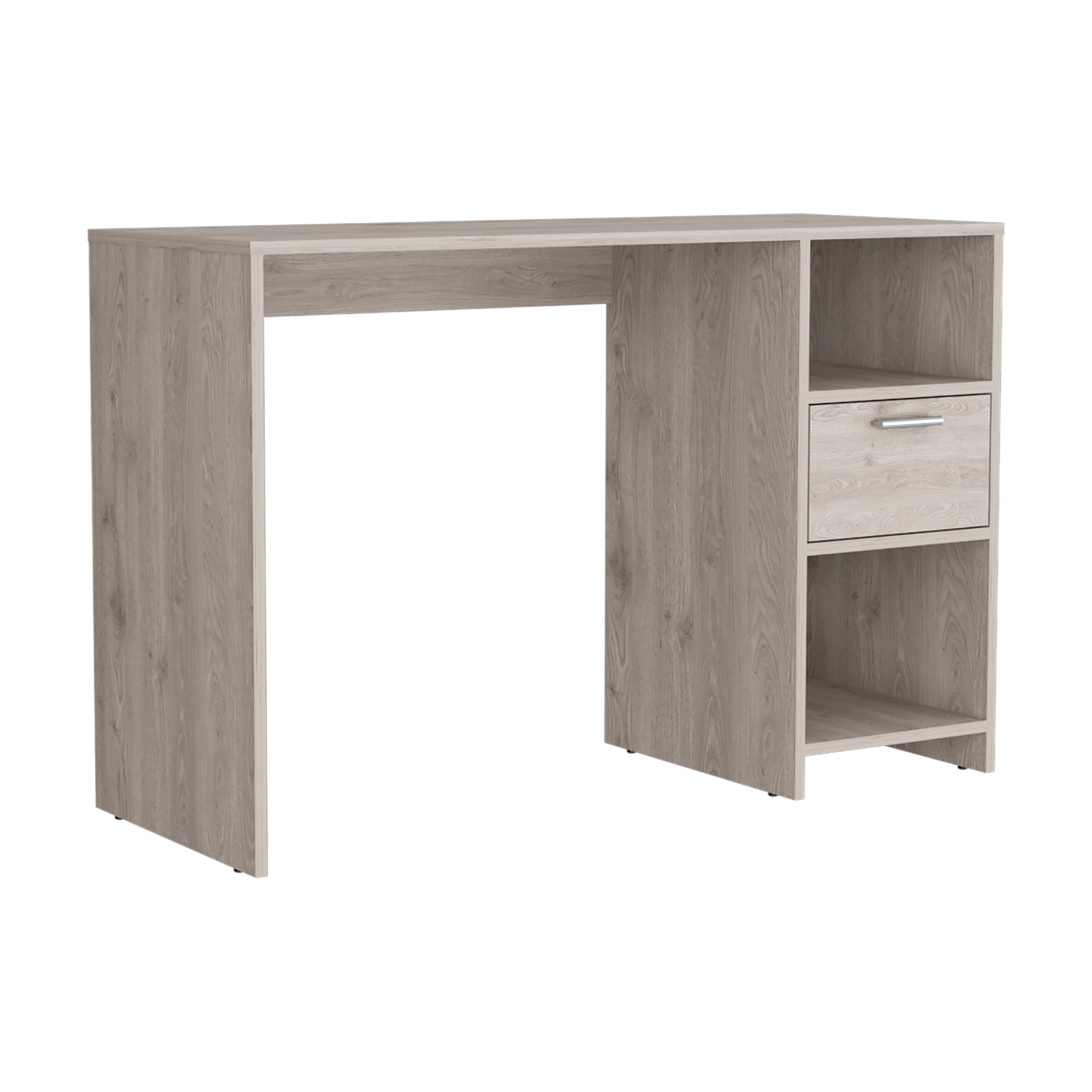 Naxos Computer Desk with 1-Drawer and 2-Open Storage Shelves, Light Gray - Luciddepo