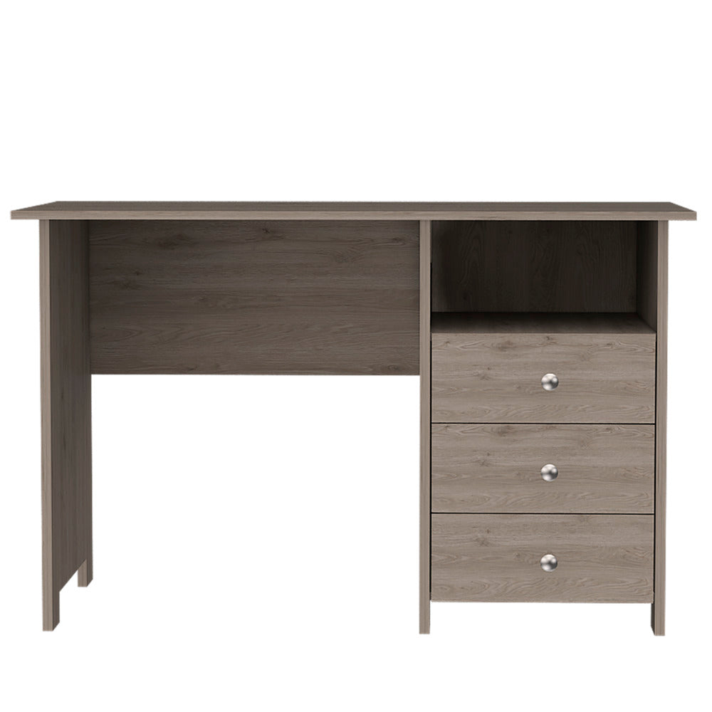 Antara Computer Desk with Open Storage Shelf and 3-Drawers, Light Gray - Luciddepo