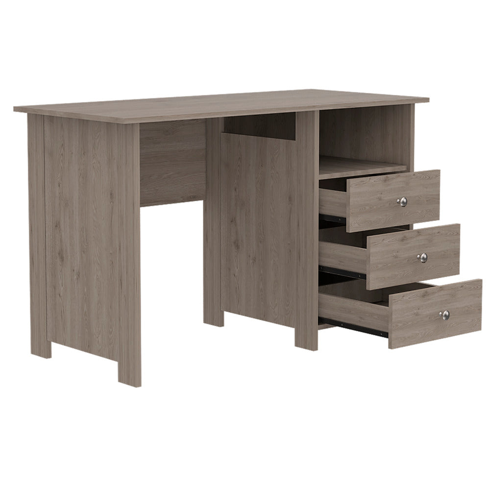Antara Computer Desk with Open Storage Shelf and 3-Drawers, Light Gray - Luciddepo