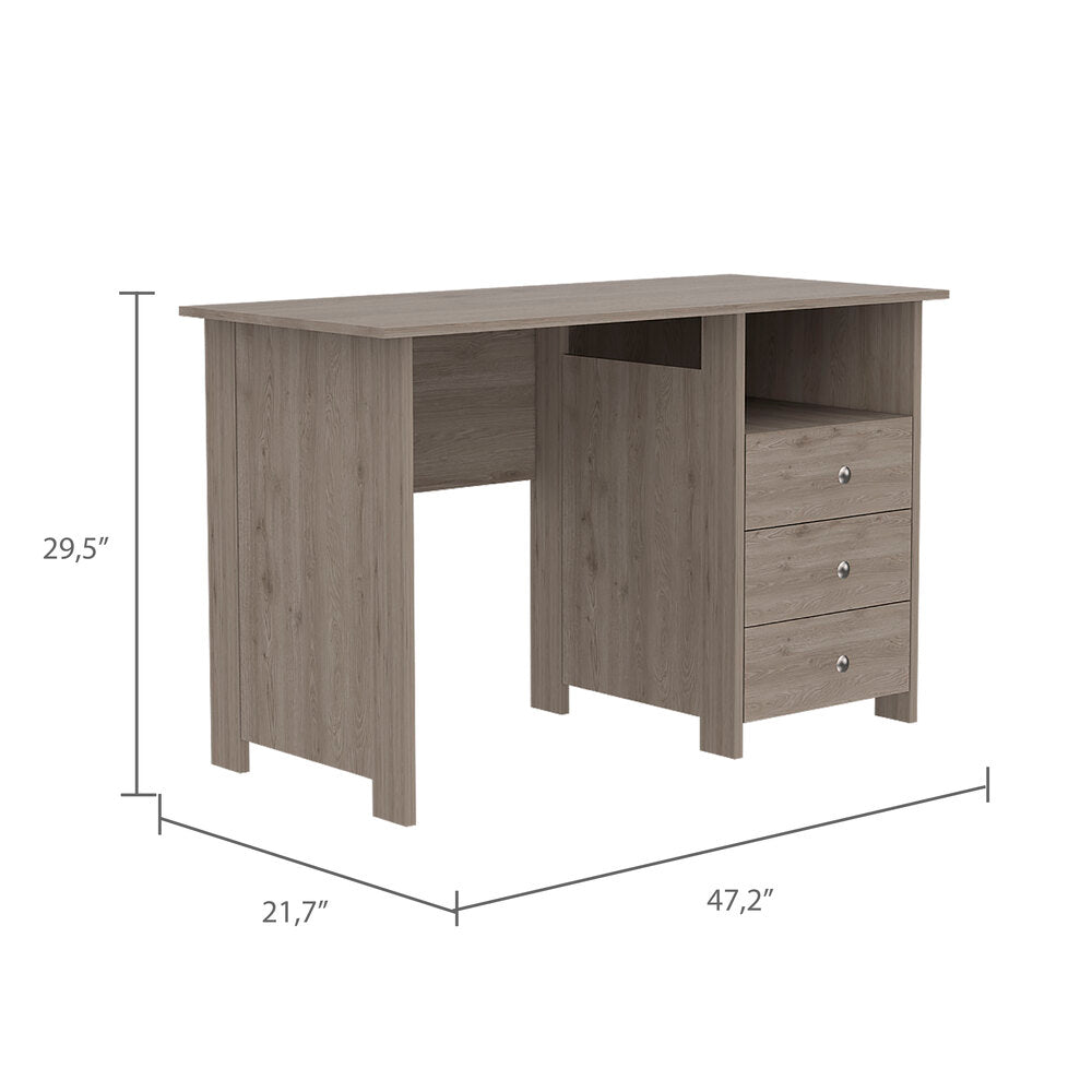 Antara Computer Desk with Open Storage Shelf and 3-Drawers, Light Gray - Luciddepo