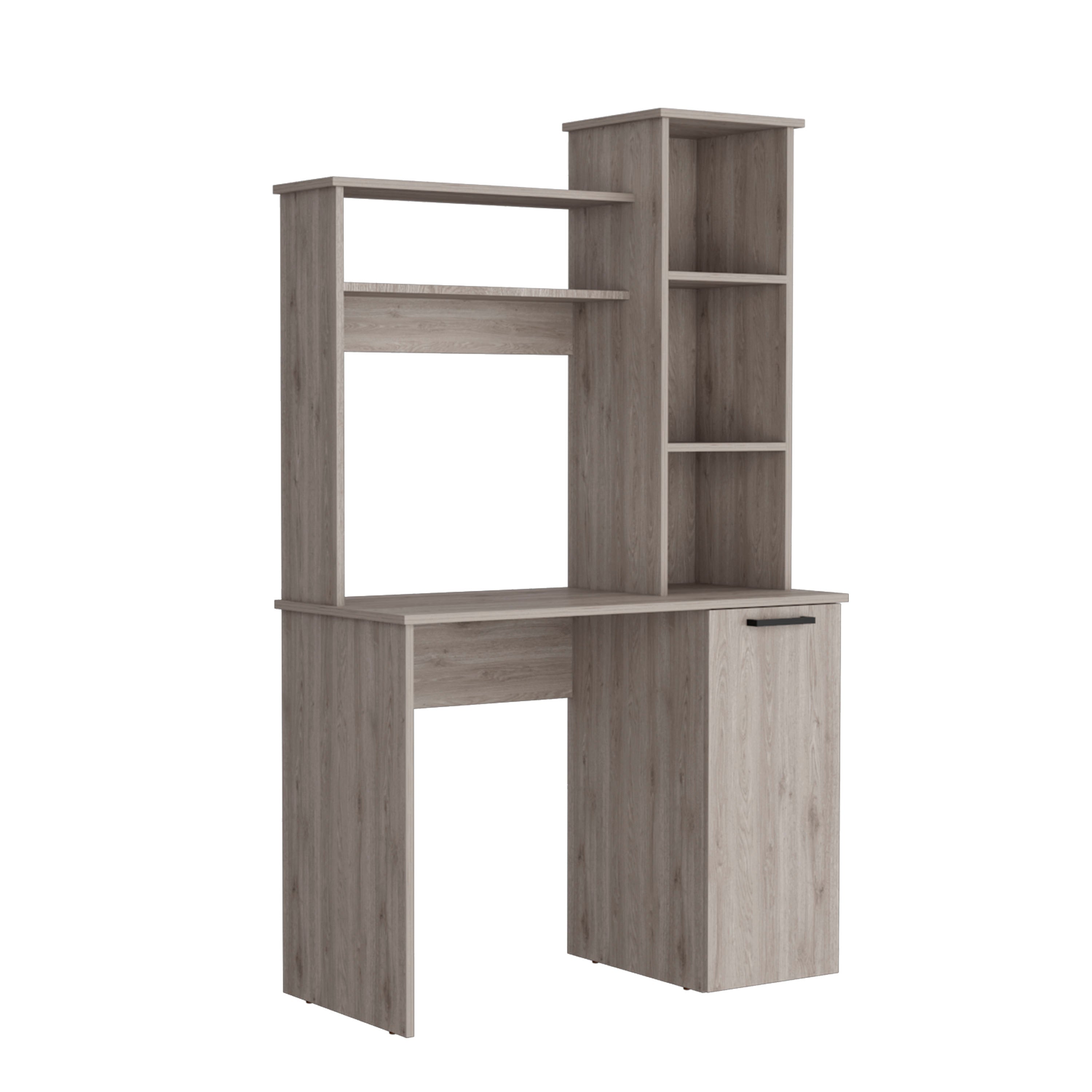 Muncy Computer Desk with Ample Work Surface, Hutch Storage and Single Door Cabinet with 3-Tier Shelves, Light Gray - Luciddepo