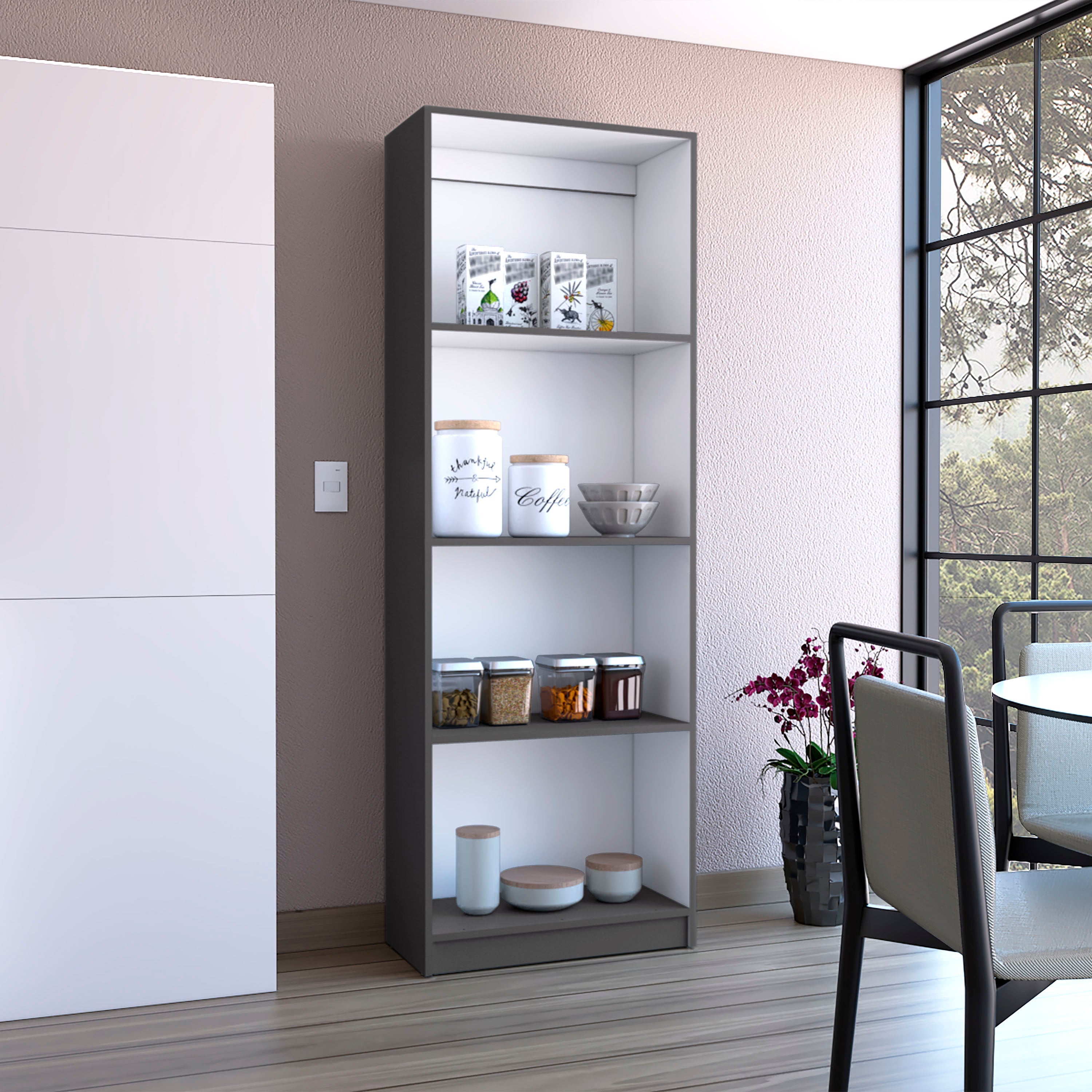 Vinton Bookcase with Spacious Tier-Shelving Design, Matt Gray / White - Luciddepo