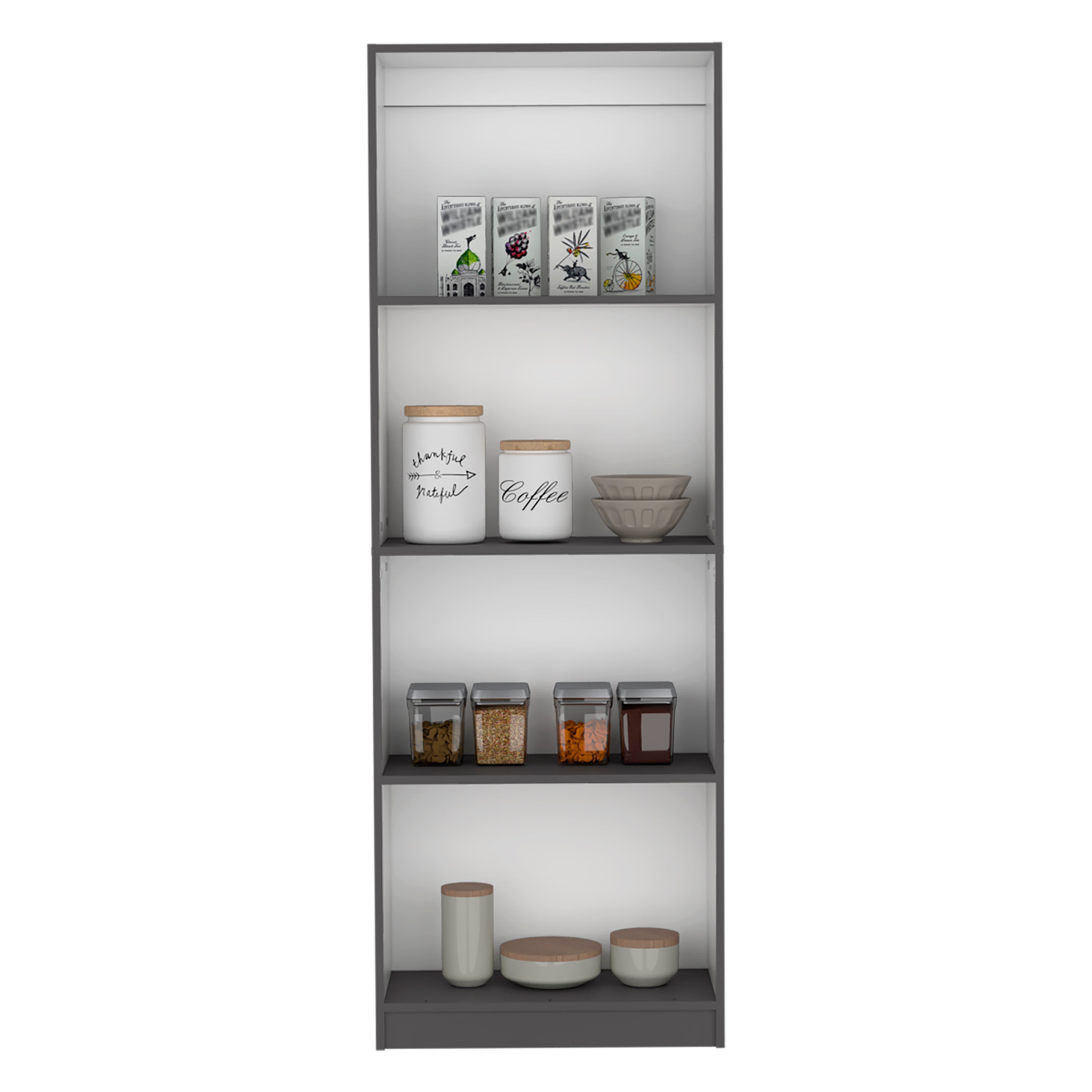 Vinton Bookcase with Spacious Tier-Shelving Design, Matt Gray / White - Luciddepo