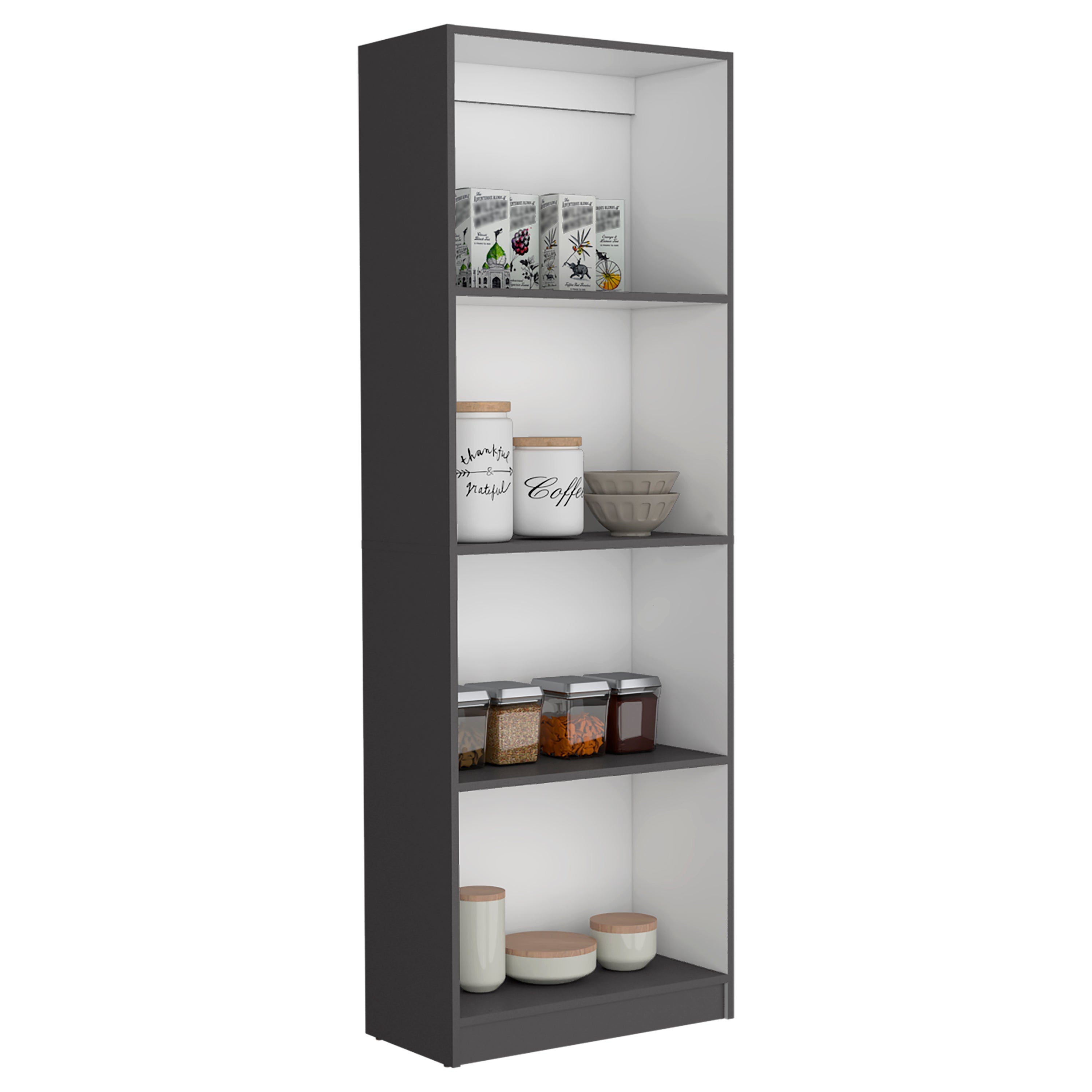 Vinton Bookcase with Spacious Tier-Shelving Design, Matt Gray / White - Luciddepo