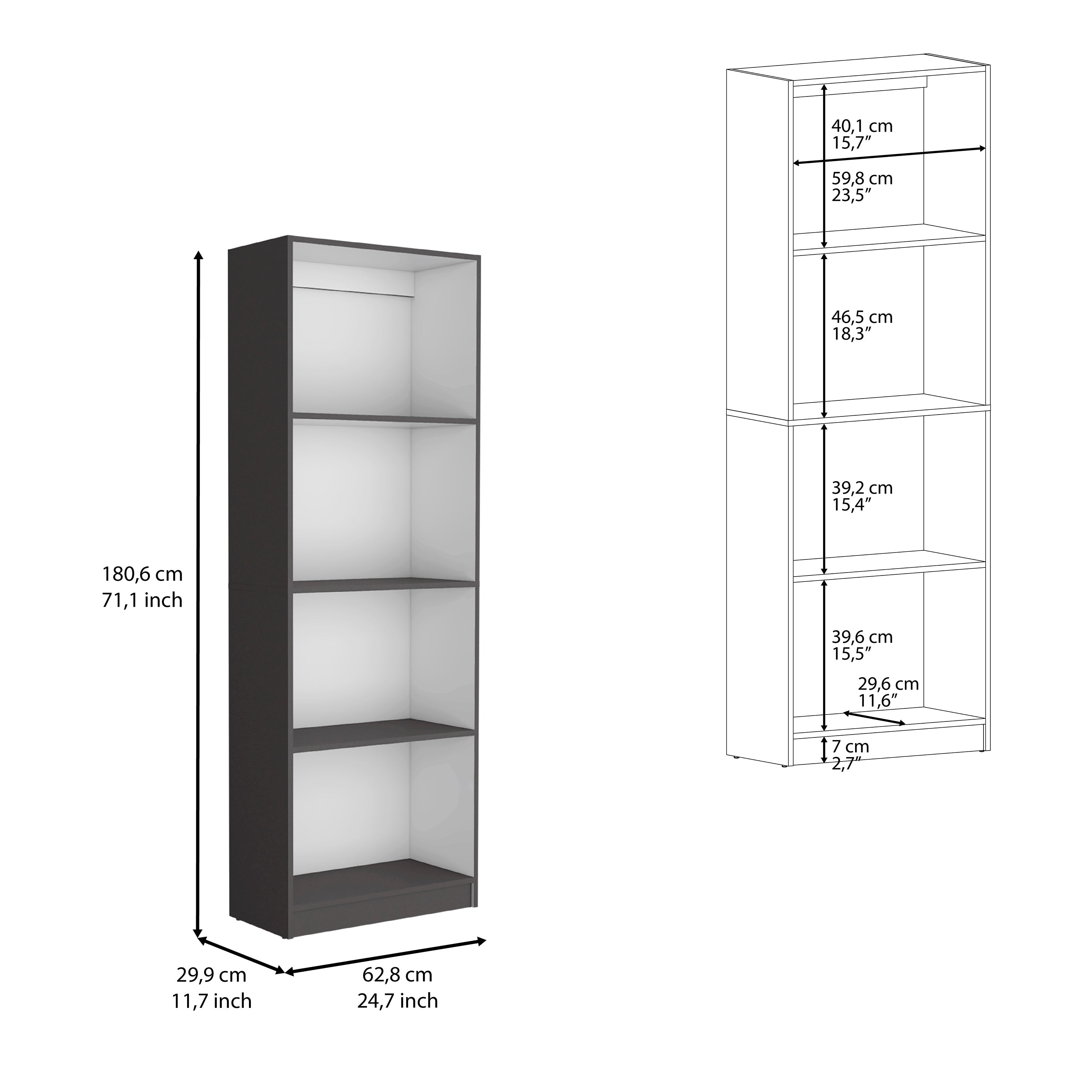 Vinton Bookcase with Spacious Tier-Shelving Design, Matt Gray / White - Luciddepo