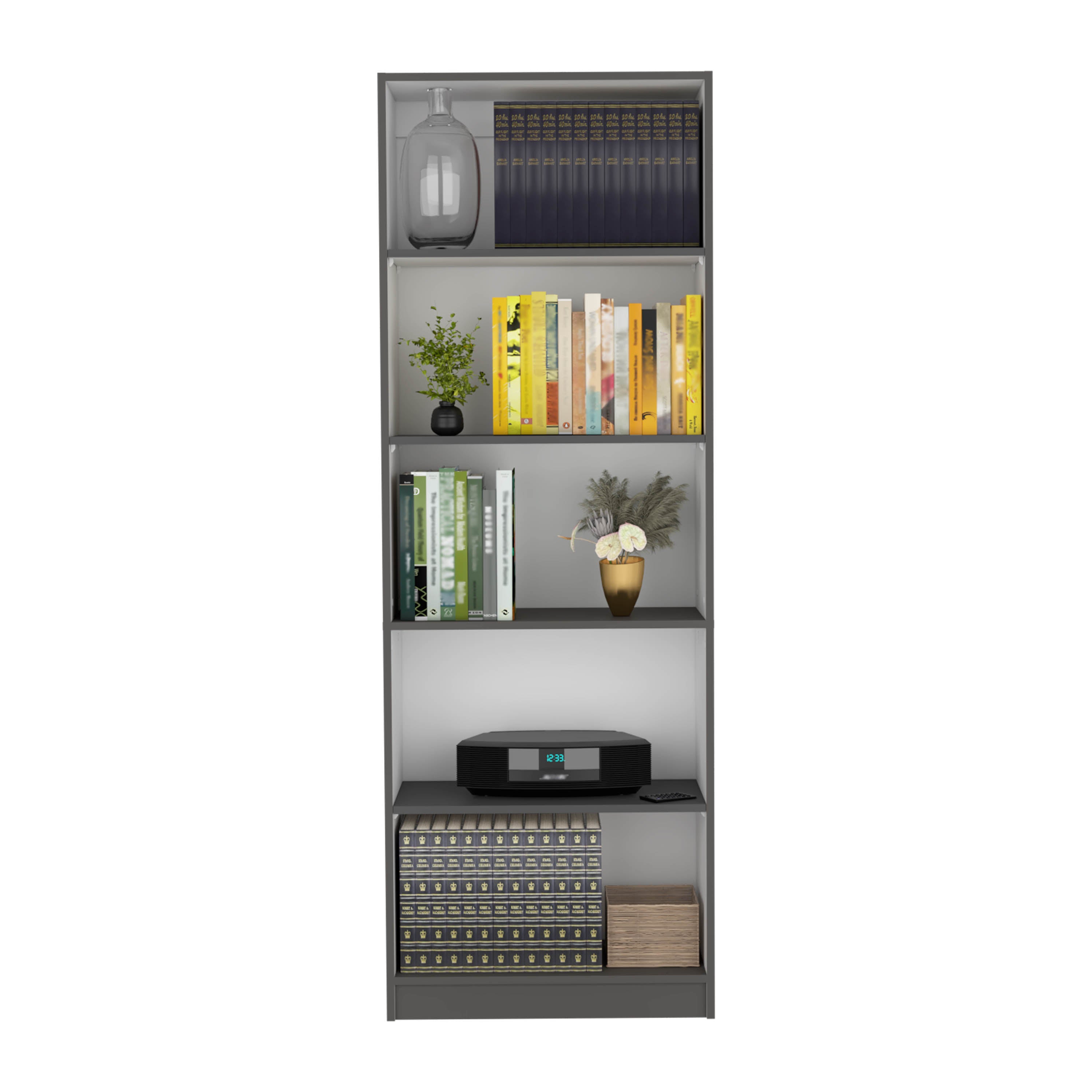 Vinton 4-Tier Bookcase with Modern Storage for Books and Decor, Matt Gray / White - Luciddepo