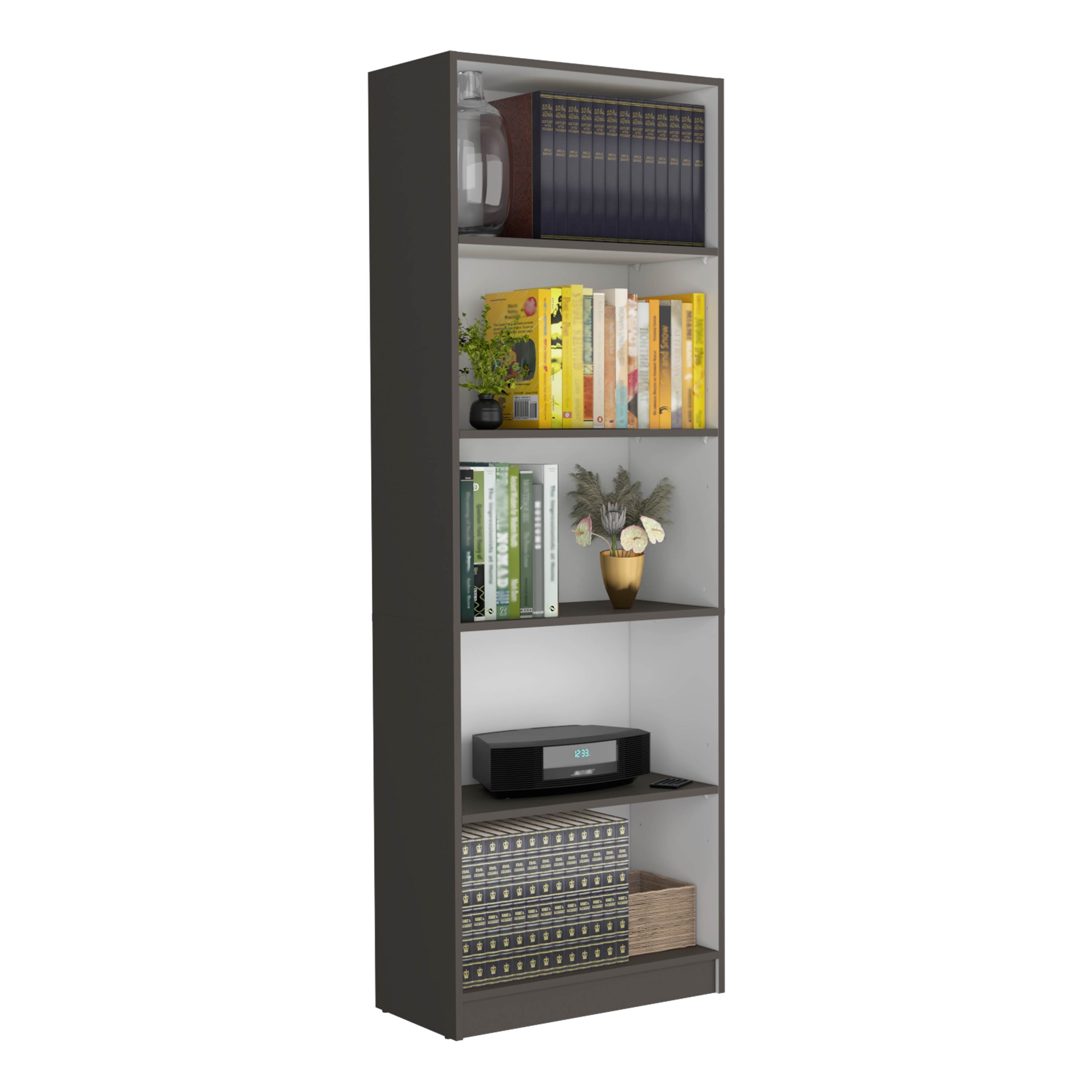 Vinton 4-Tier Bookcase with Modern Storage for Books and Decor, Matt Gray / White - Luciddepo
