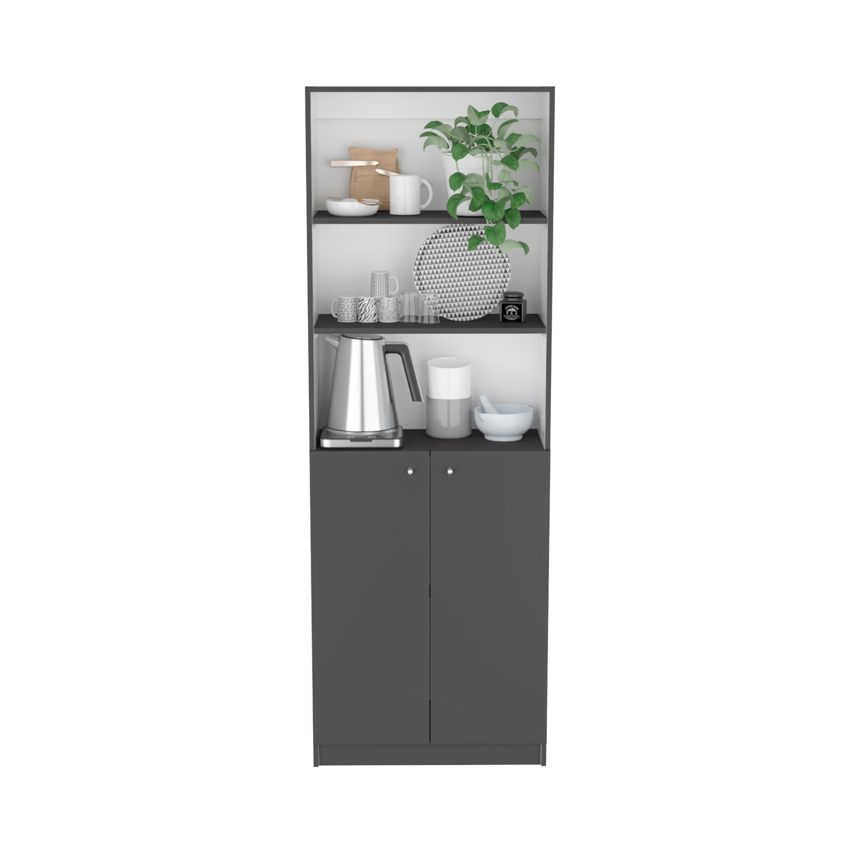 Vinton 2-Door Bookcase with Upper Shelves, Matt Gray / White - Luciddepo