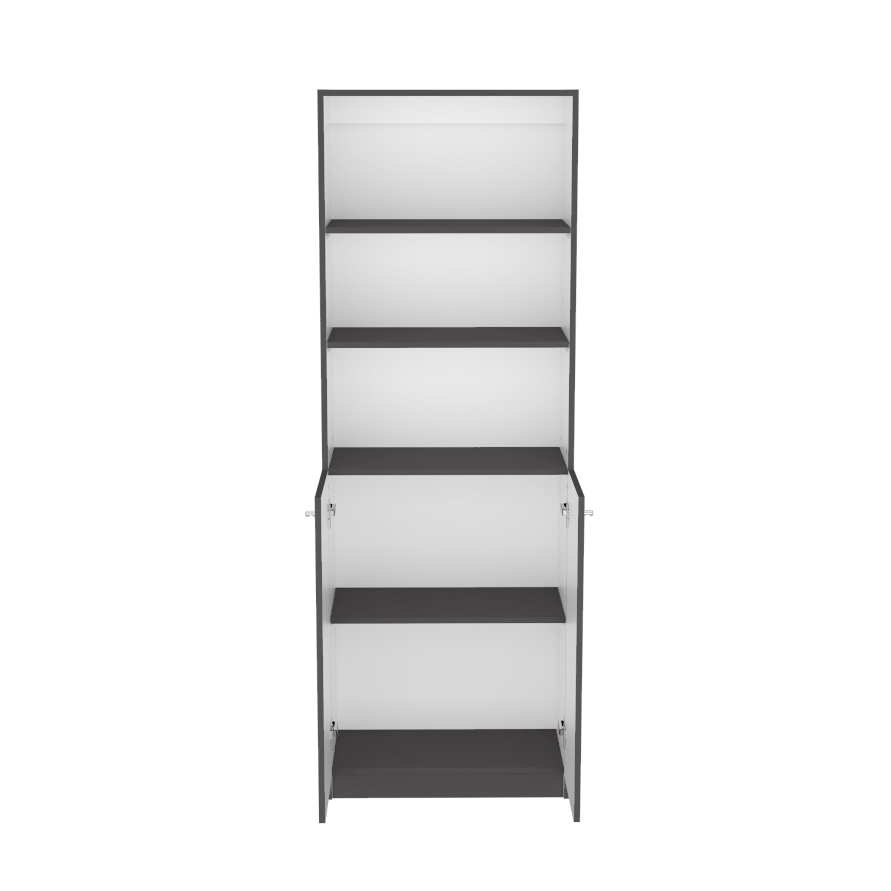 Vinton 2-Door Bookcase with Upper Shelves, Matt Gray / White - Luciddepo