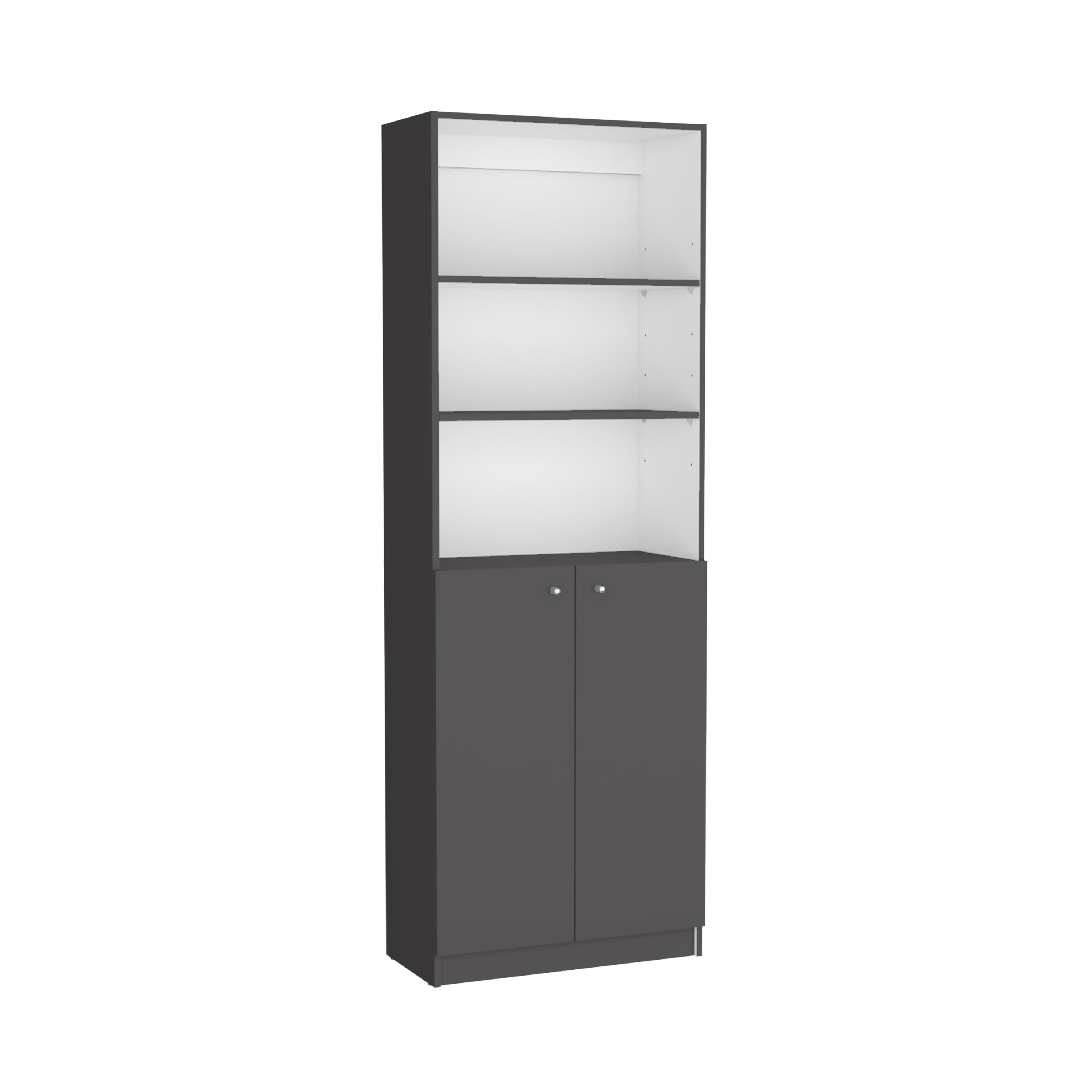Vinton 2-Door Bookcase with Upper Shelves, Matt Gray / White - Luciddepo