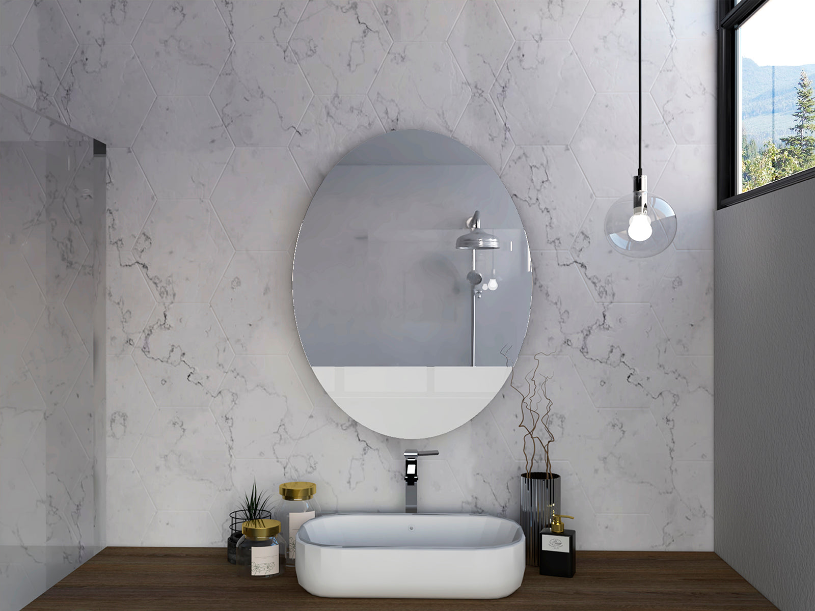 Mirror Lugano, Frameless Oval Mirror, Looking Glass, Clear - Luciddepo