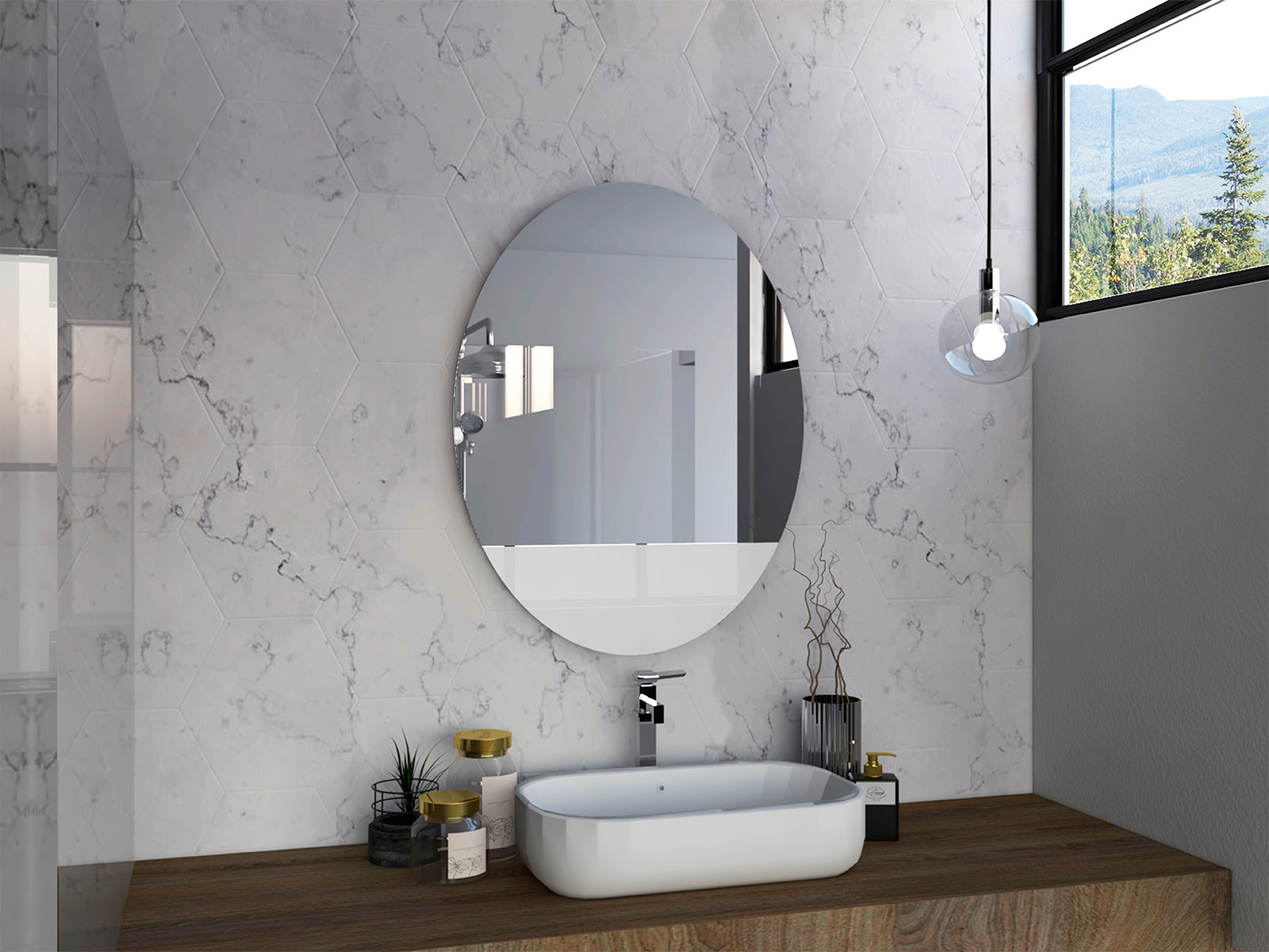 Mirror Lugano, Frameless Oval Mirror, Looking Glass, Clear - Luciddepo