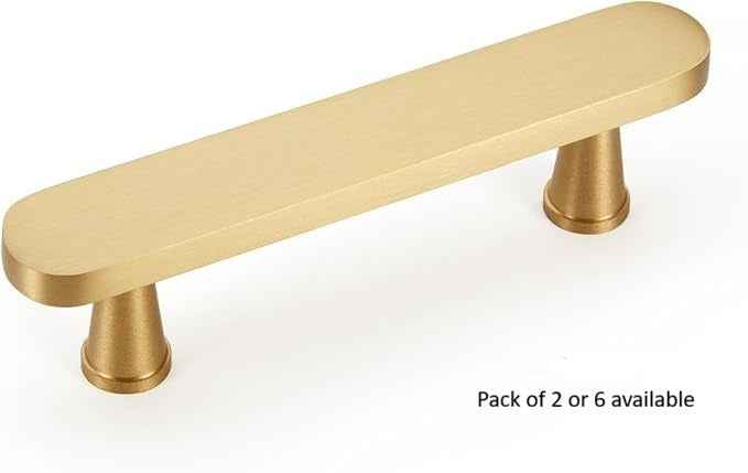 Flat Solid Brass Cabinet Pulls, Gold Kitchen Cabinet Handles, Gold Dresser Drawer Pulls, Modern Furniture Hardware, T-Bar Flat, Single Hole, Brushed Finish (2 or 6 pack) - Luciddepot