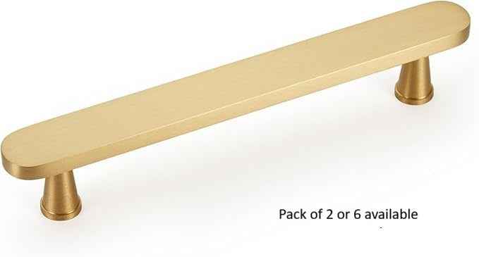 Flat Solid Brass Cabinet Pulls, Gold Kitchen Cabinet Handles, Gold Dresser Drawer Pulls, Modern Furniture Hardware, T-Bar Flat, Single Hole, Brushed Finish (2 or 6 pack) - Luciddepot