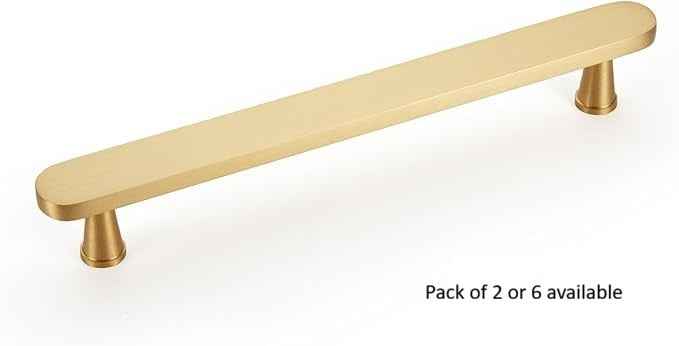 Flat Solid Brass Cabinet Pulls, Gold Kitchen Cabinet Handles, Gold Dresser Drawer Pulls, Modern Furniture Hardware, T-Bar Flat, Single Hole, Brushed Finish (2 or 6 pack) - Luciddepot