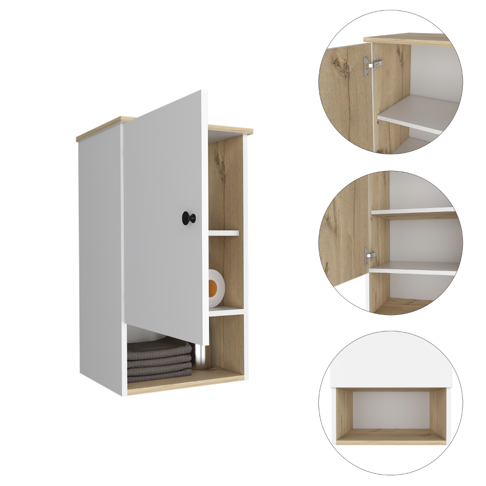 Arya Medicine Single Door Cabinet, One Shelf, Two Interior Shelves, Light Oak / White - Luciddepo