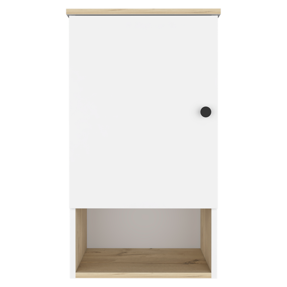 Arya Medicine Single Door Cabinet, One Shelf, Two Interior Shelves, Light Oak / White - Luciddepo