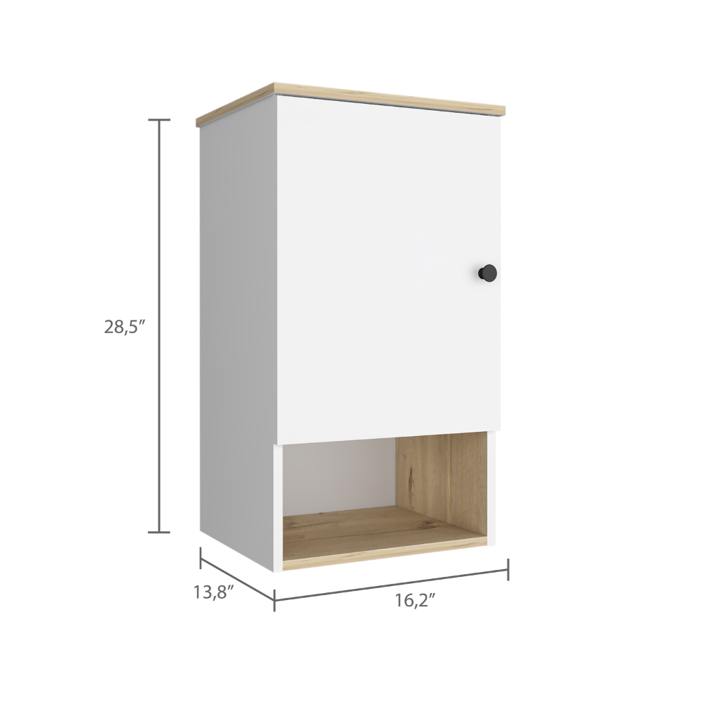 Arya Medicine Single Door Cabinet, One Shelf, Two Interior Shelves, Light Oak / White - Luciddepo
