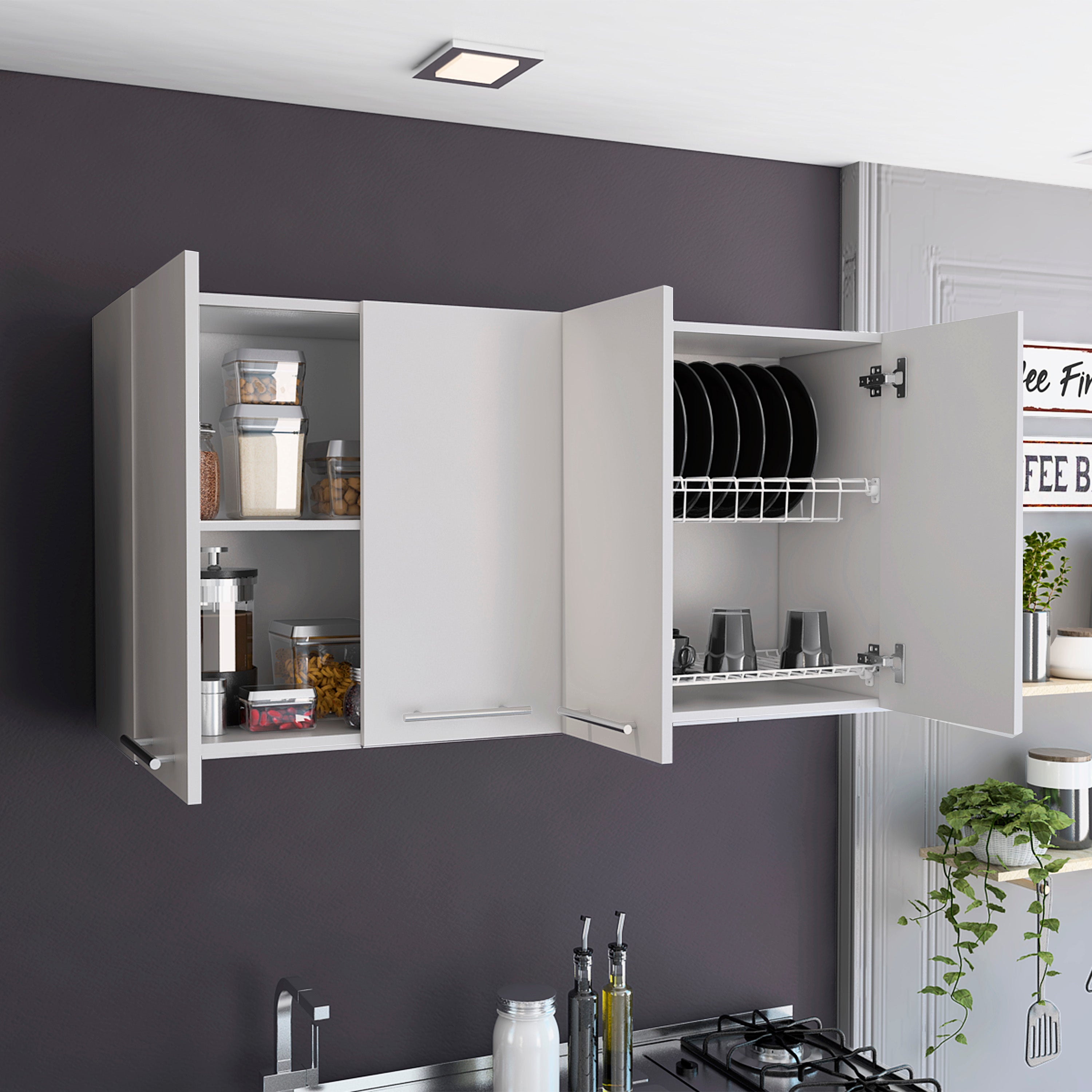 Oceana 120 Wall Cabinet, Four Doors, Two Cabinets, Two Shelves, White - Luciddepo