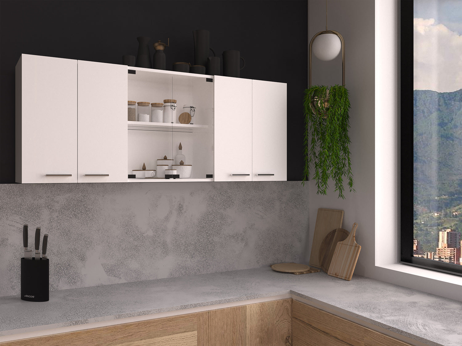 Oceana 150 Wall Double Door Cabinet With Glass, Four Interior Shelves, Glass Cabinet, White - Luciddepo