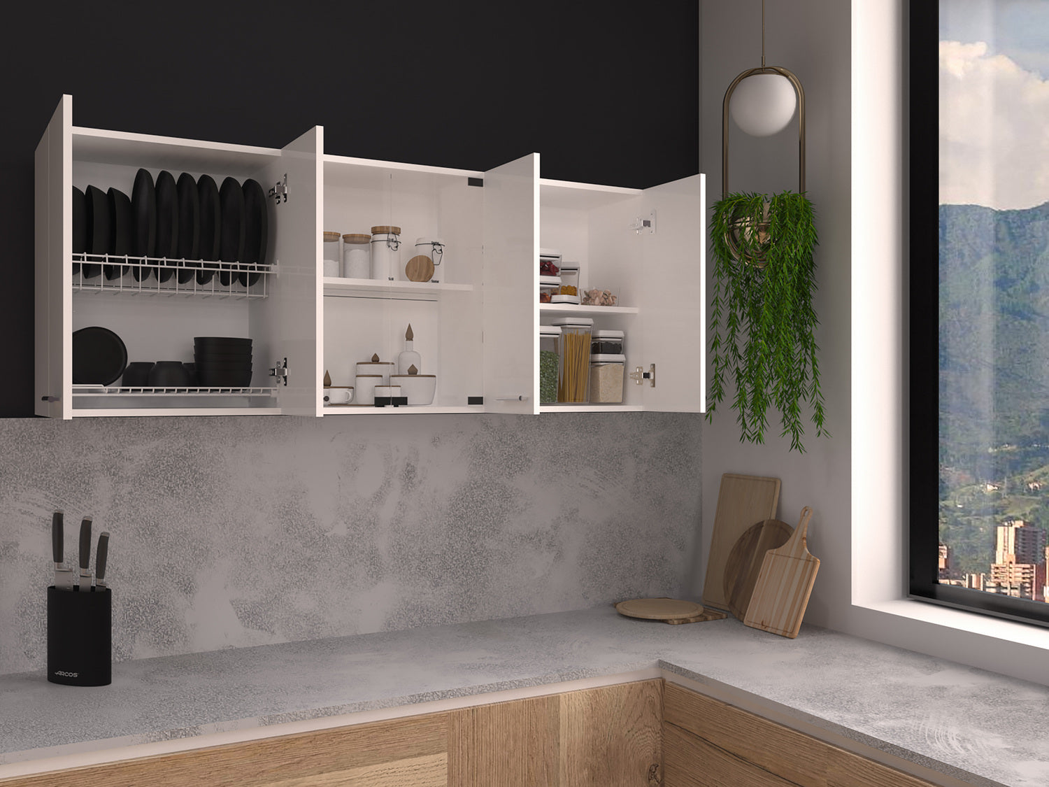 Oceana 150 Wall Double Door Cabinet With Glass, Four Interior Shelves, Glass Cabinet, White - Luciddepo