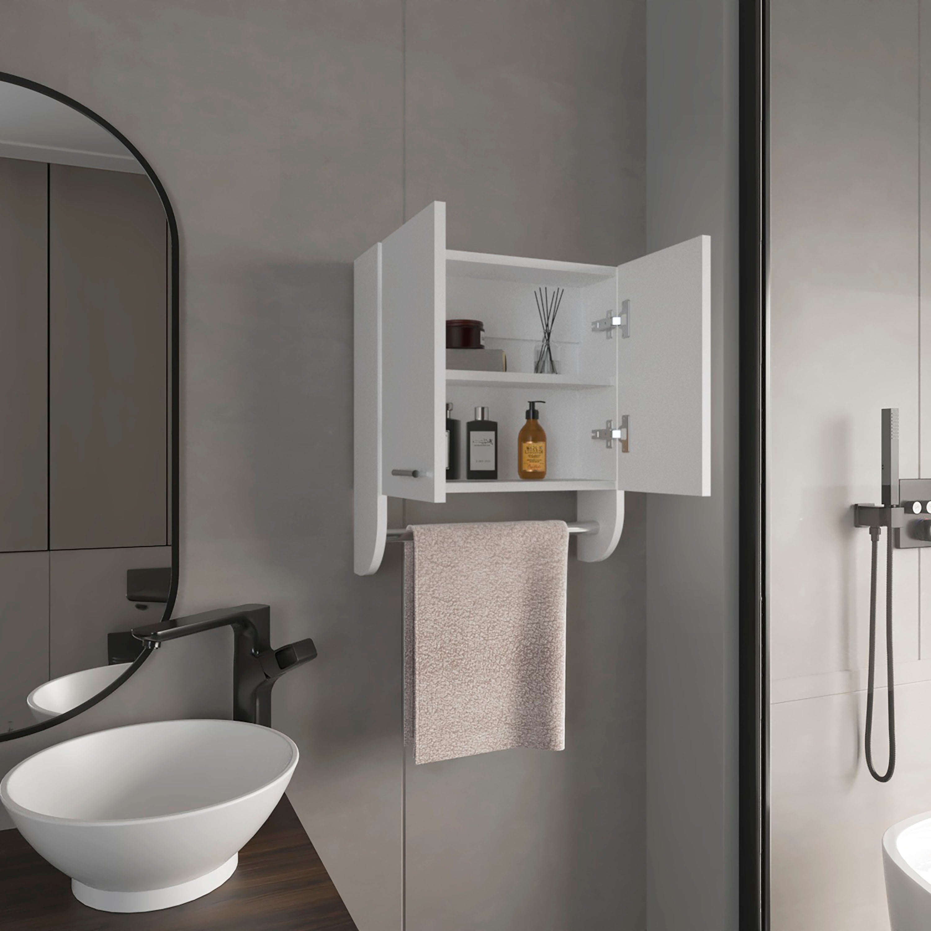 Huslia Medicine Cabinet with 2 Shelves and 2 Doors, White - Luciddepo