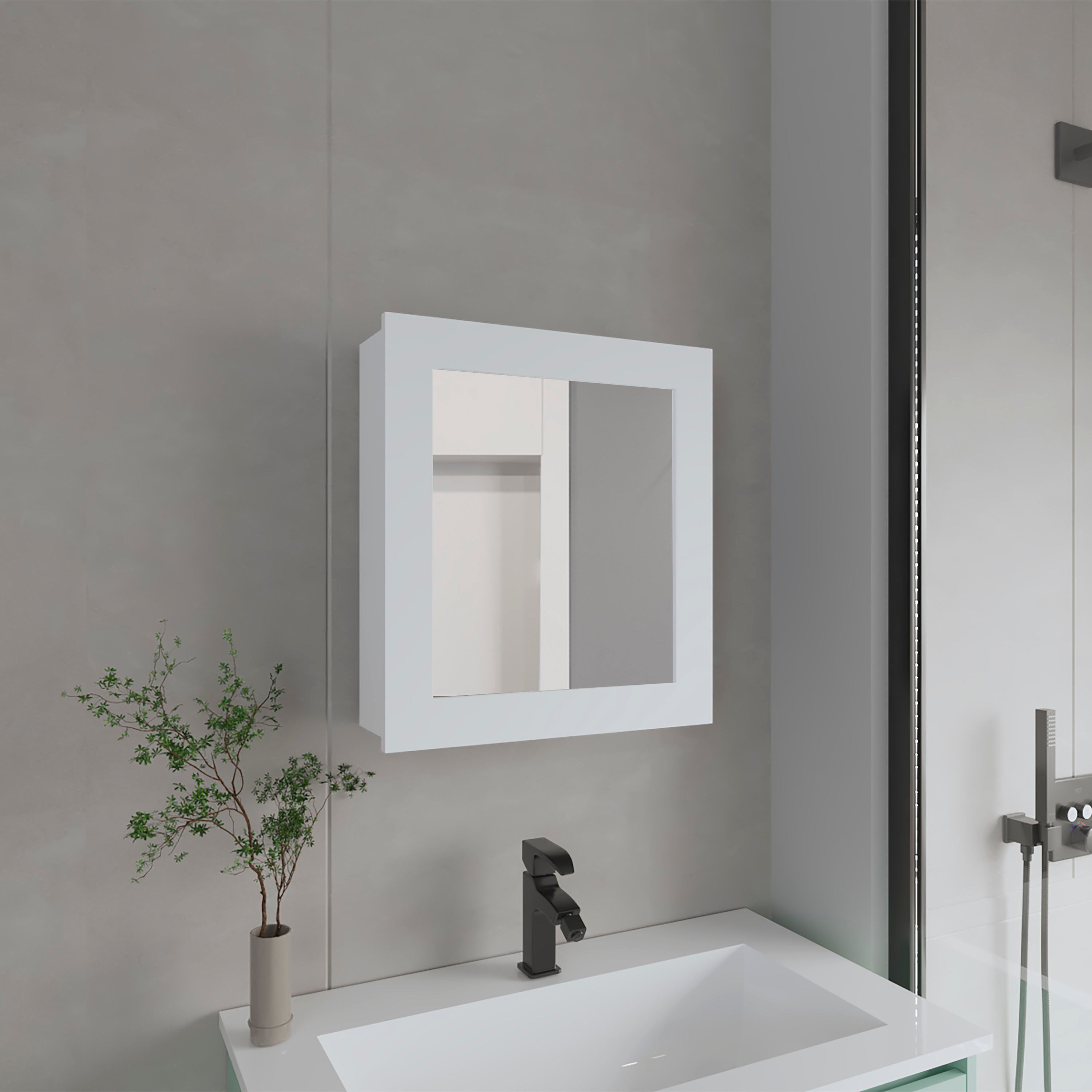 Asheboro Medicine Cabinet with 2 Shelves, 1 Door, and 1 Mirror, White - Luciddepo