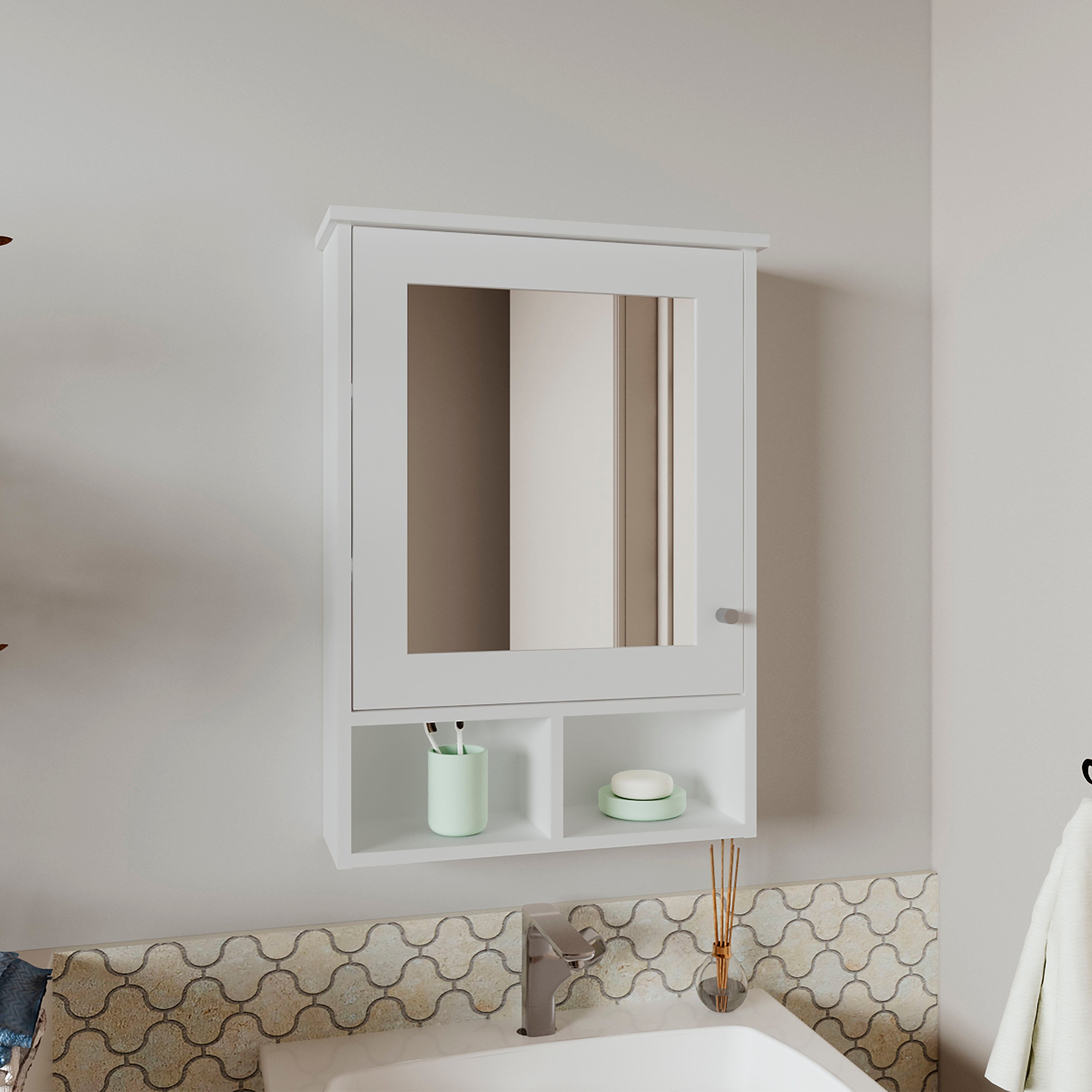 Anamoose Medicine Cabinet with 5 Shelves, 1 Door, and 1 Mirror, White - Luciddepo