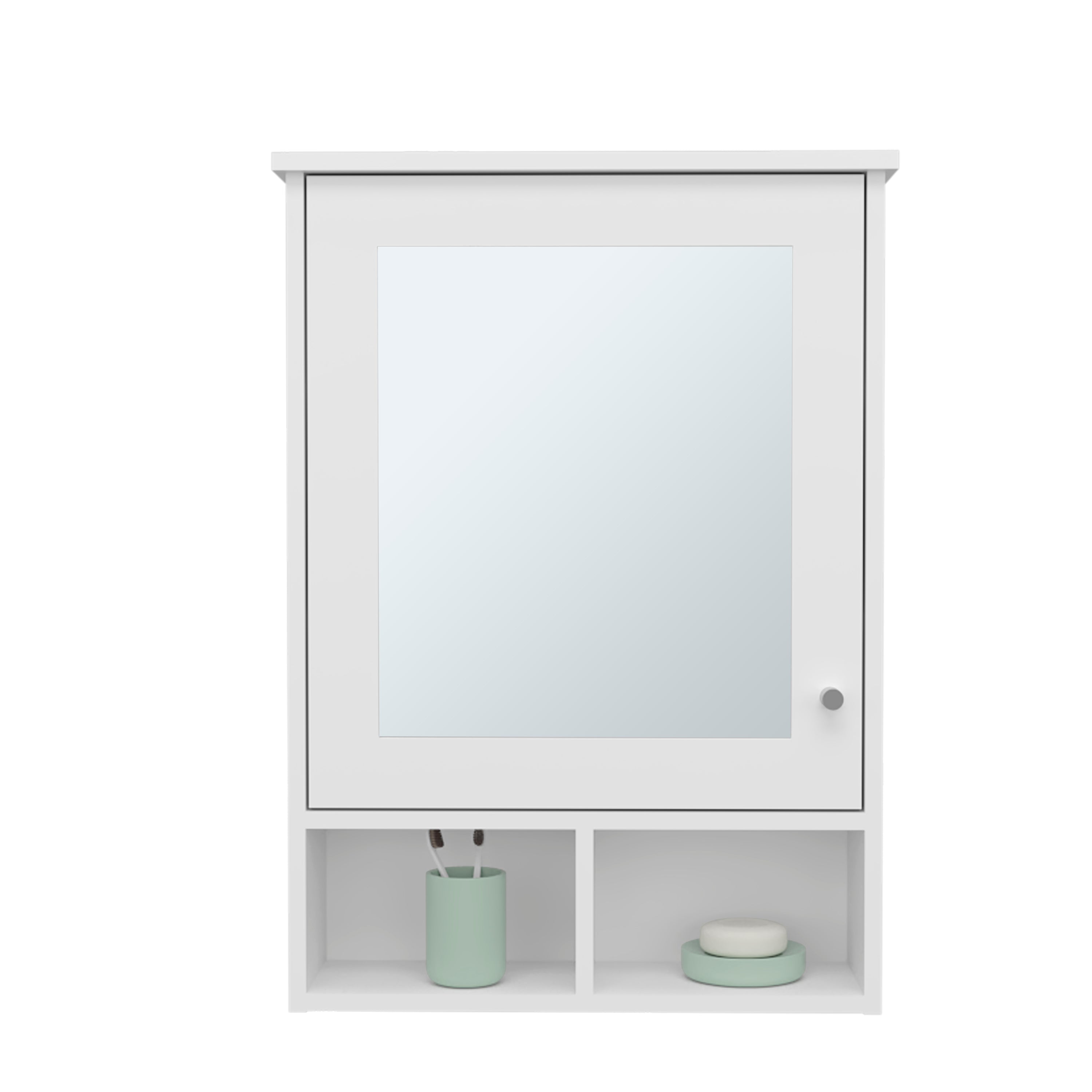 Anamoose Medicine Cabinet with 5 Shelves, 1 Door, and 1 Mirror, White - Luciddepo