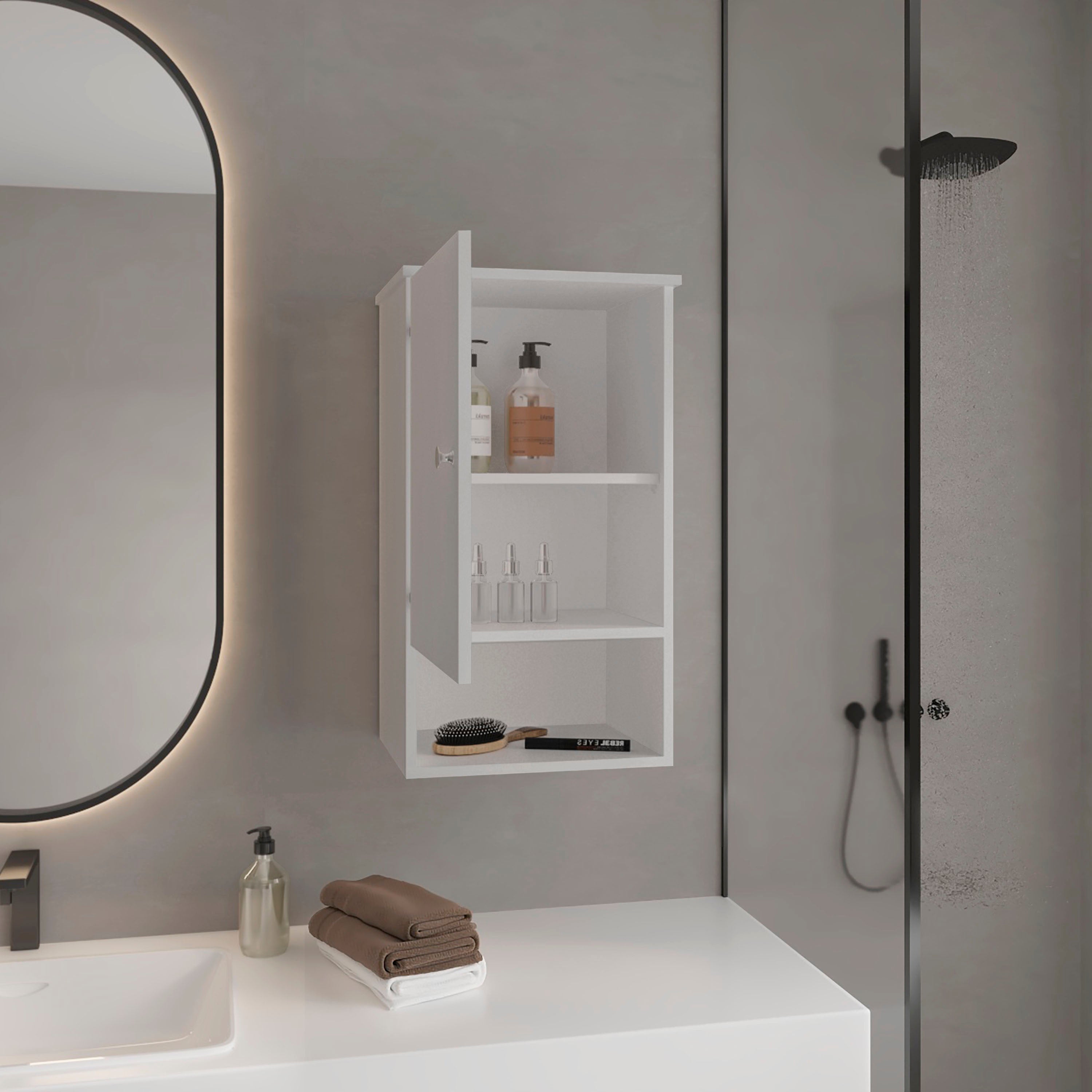 Nulato Medicine Cabinet with 1 Door and 3 Shelves, White - Luciddepo