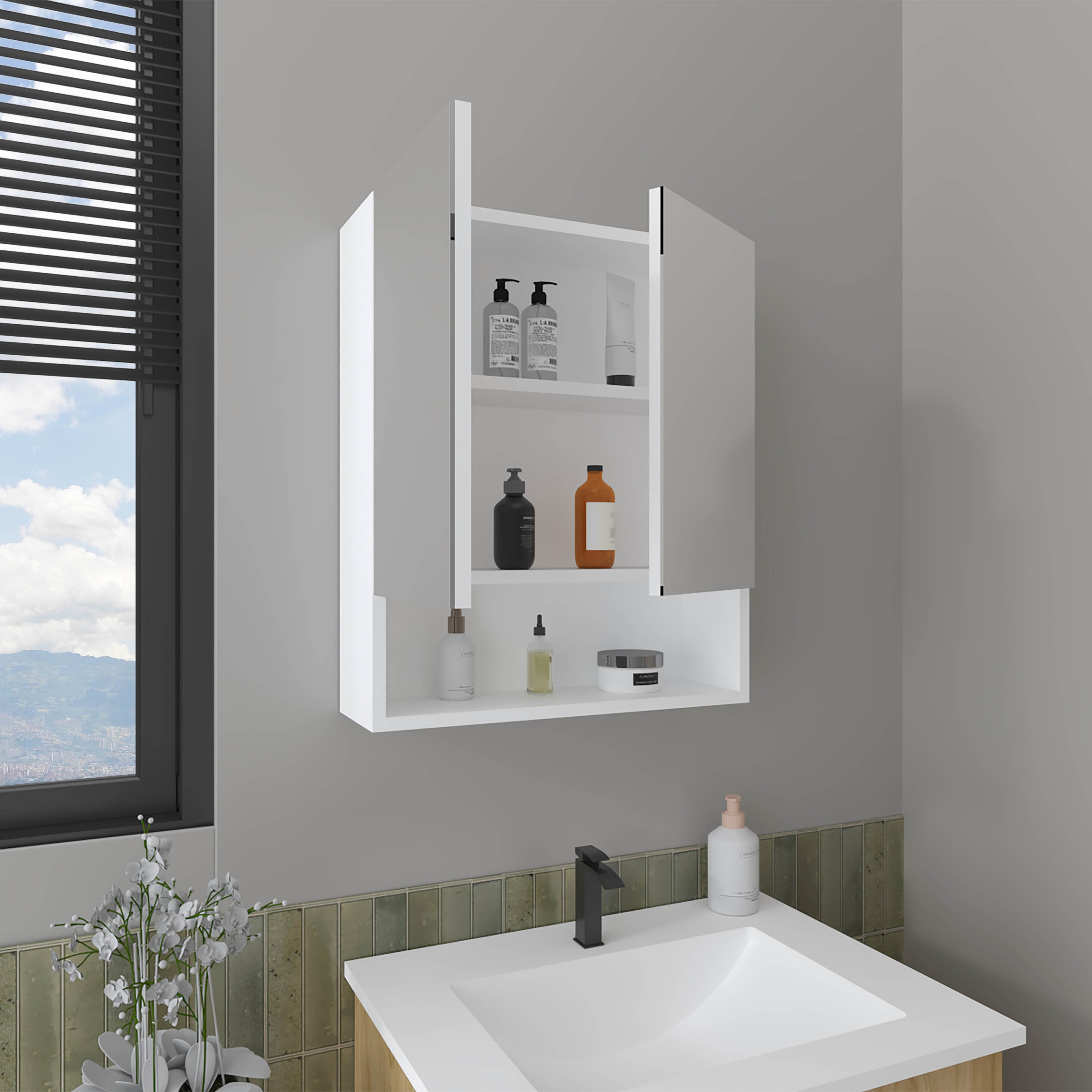 Colfax Medicine Cabinet, 2 Doors, 3 Shelves, 1 Mirror, White - Luciddepo