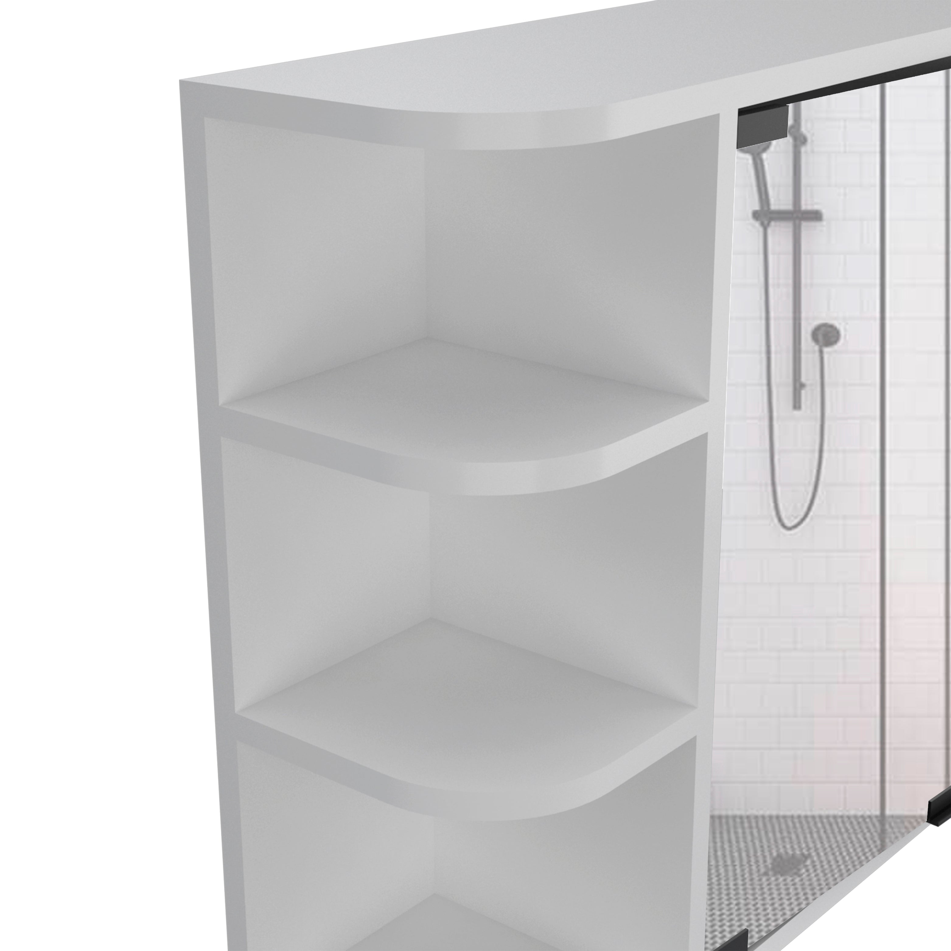 Roma Mirrored Medicine Cabinet, Six External Shelves, Three Interior Shelves, White - Luciddepo
