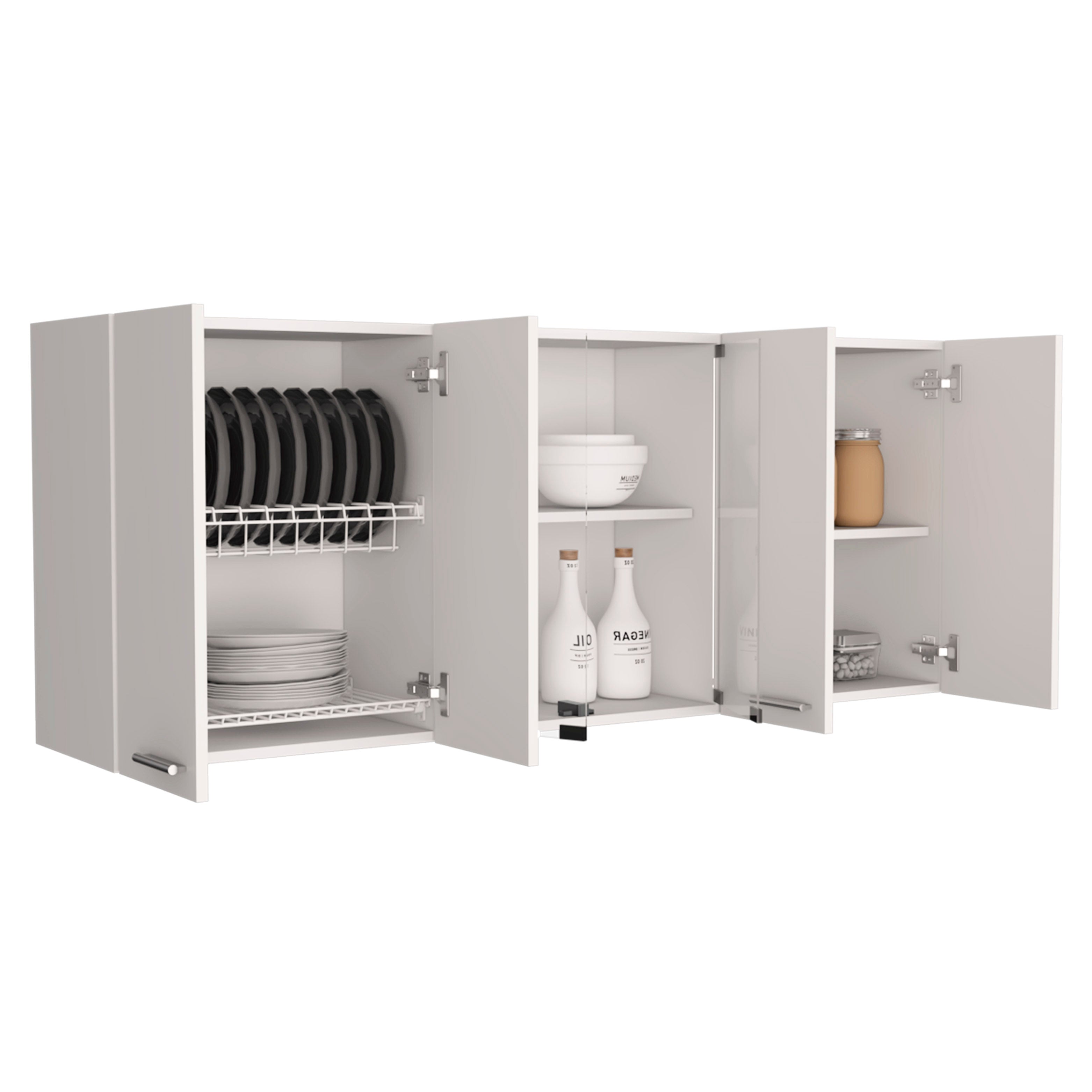 Oceana 150 Wall Double Door Cabinet With Glass, Four Interior Shelves, Glass Cabinet, White - Luciddepo