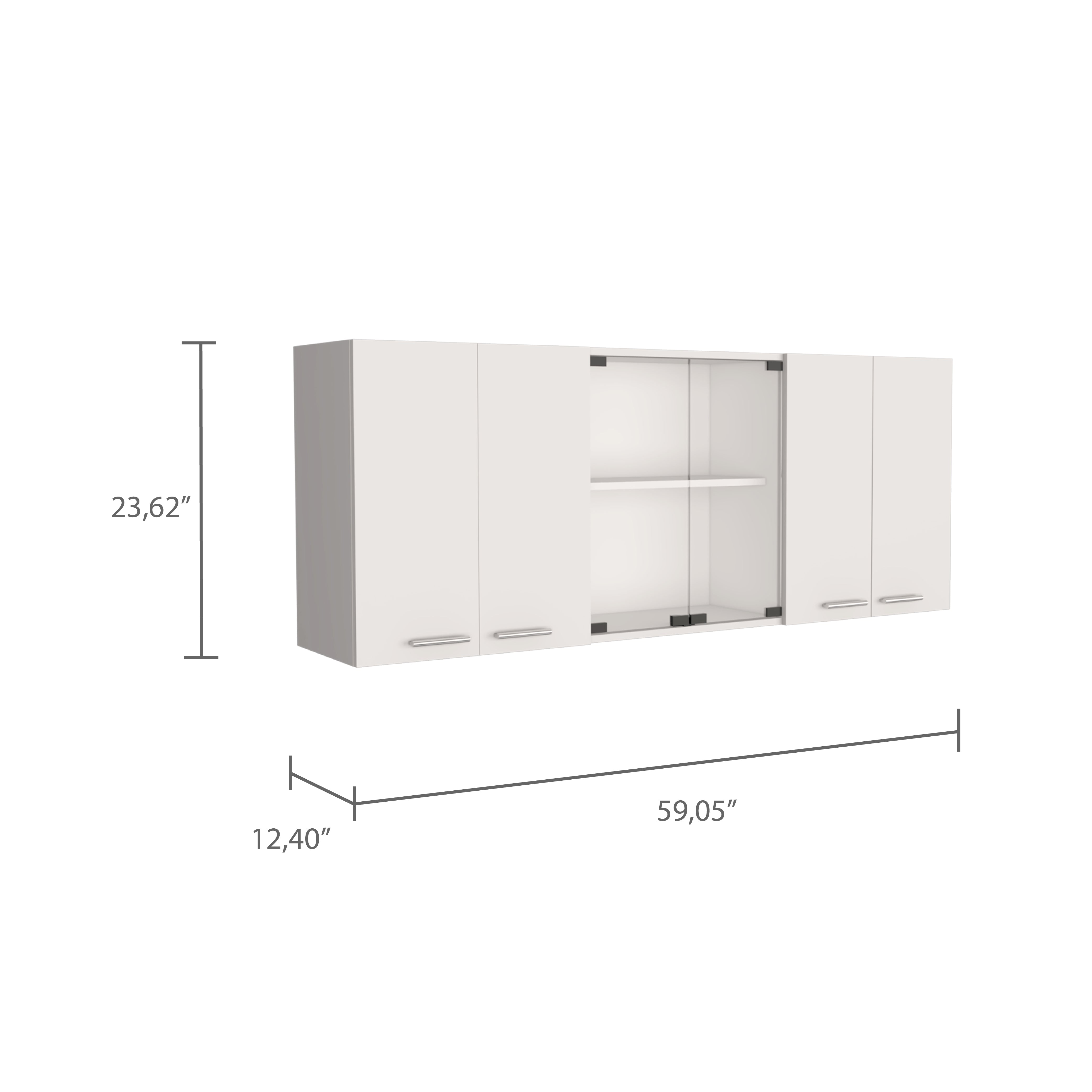 Oceana 150 Wall Double Door Cabinet With Glass, Four Interior Shelves, Glass Cabinet, White - Luciddepo