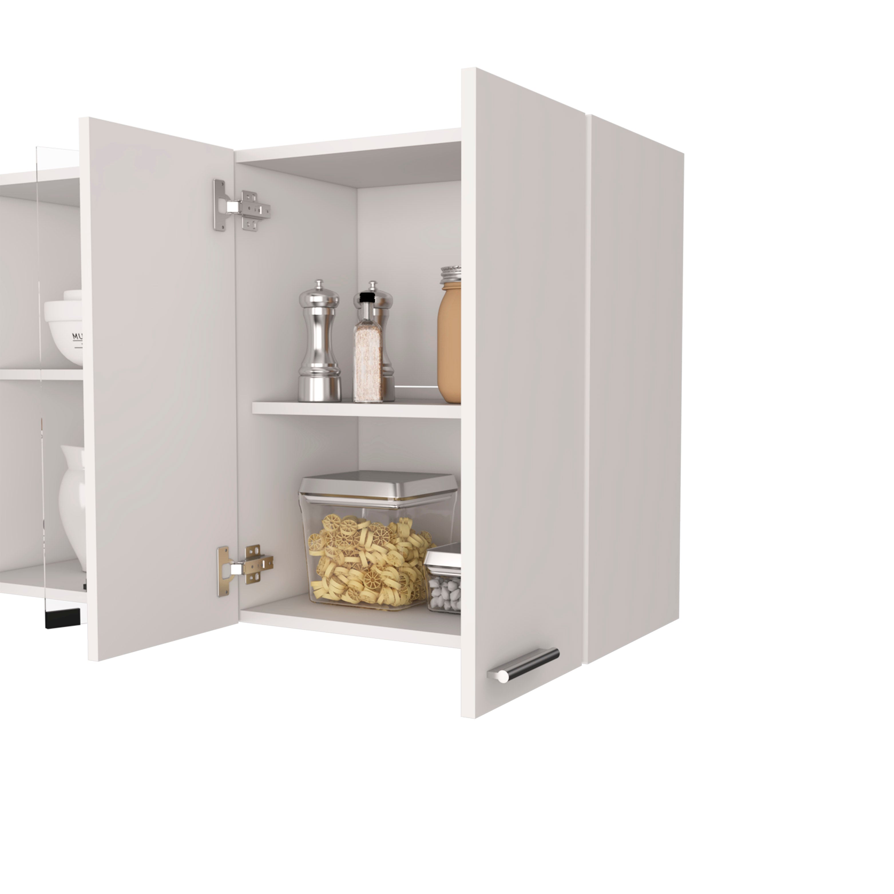 Oceana 150 Wall Double Door Cabinet With Glass, Four Interior Shelves, Glass Cabinet, White - Luciddepo