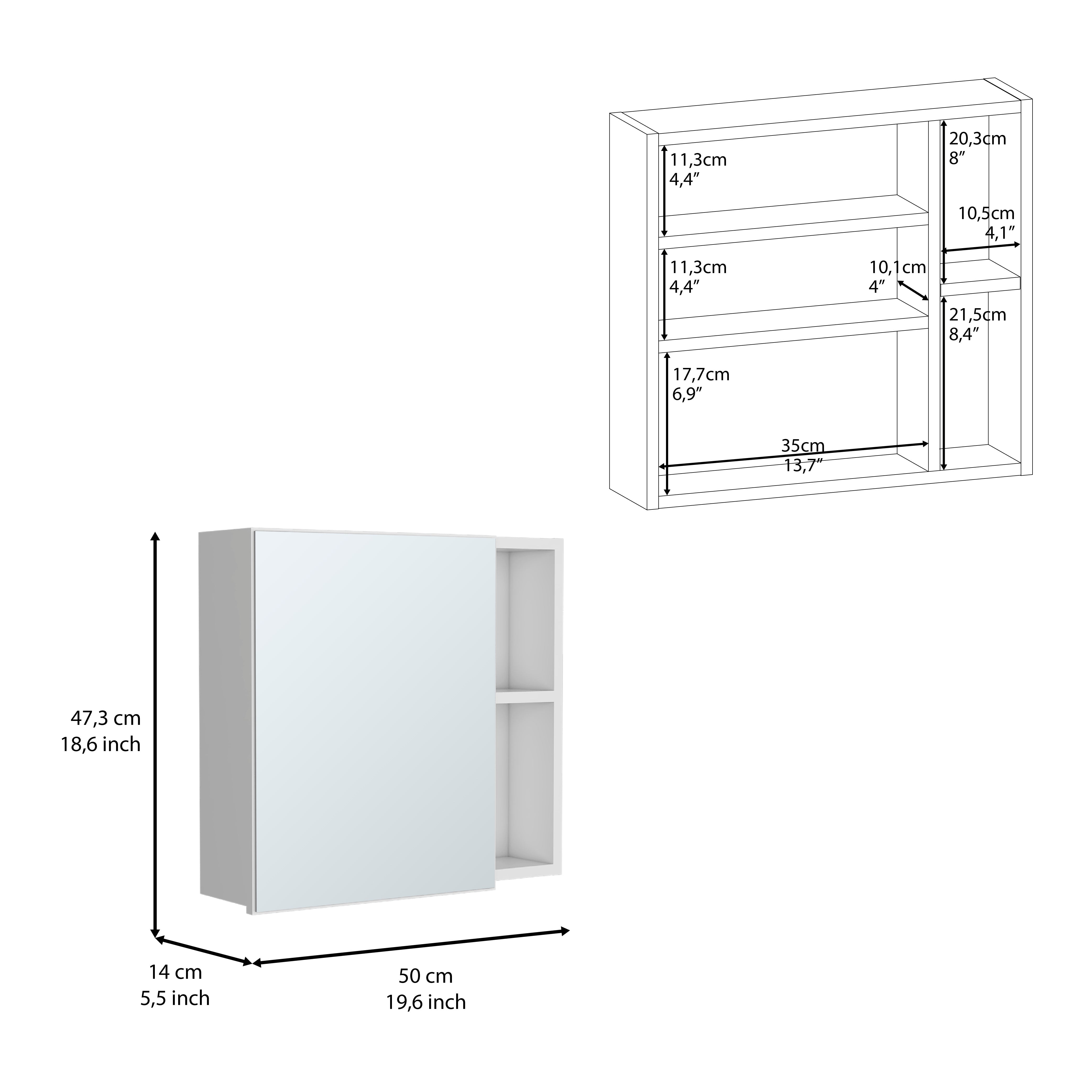 Queets Medicine Single Door Cabinet, Two External Shelves, Three Interior Shelves , White - Luciddepo