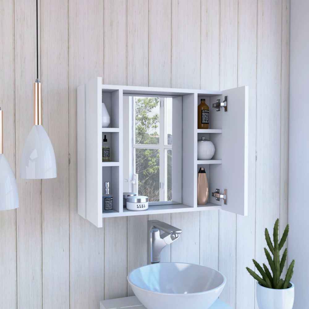 Garnet Medicine Double Door Cabinet, One External Shelf, White