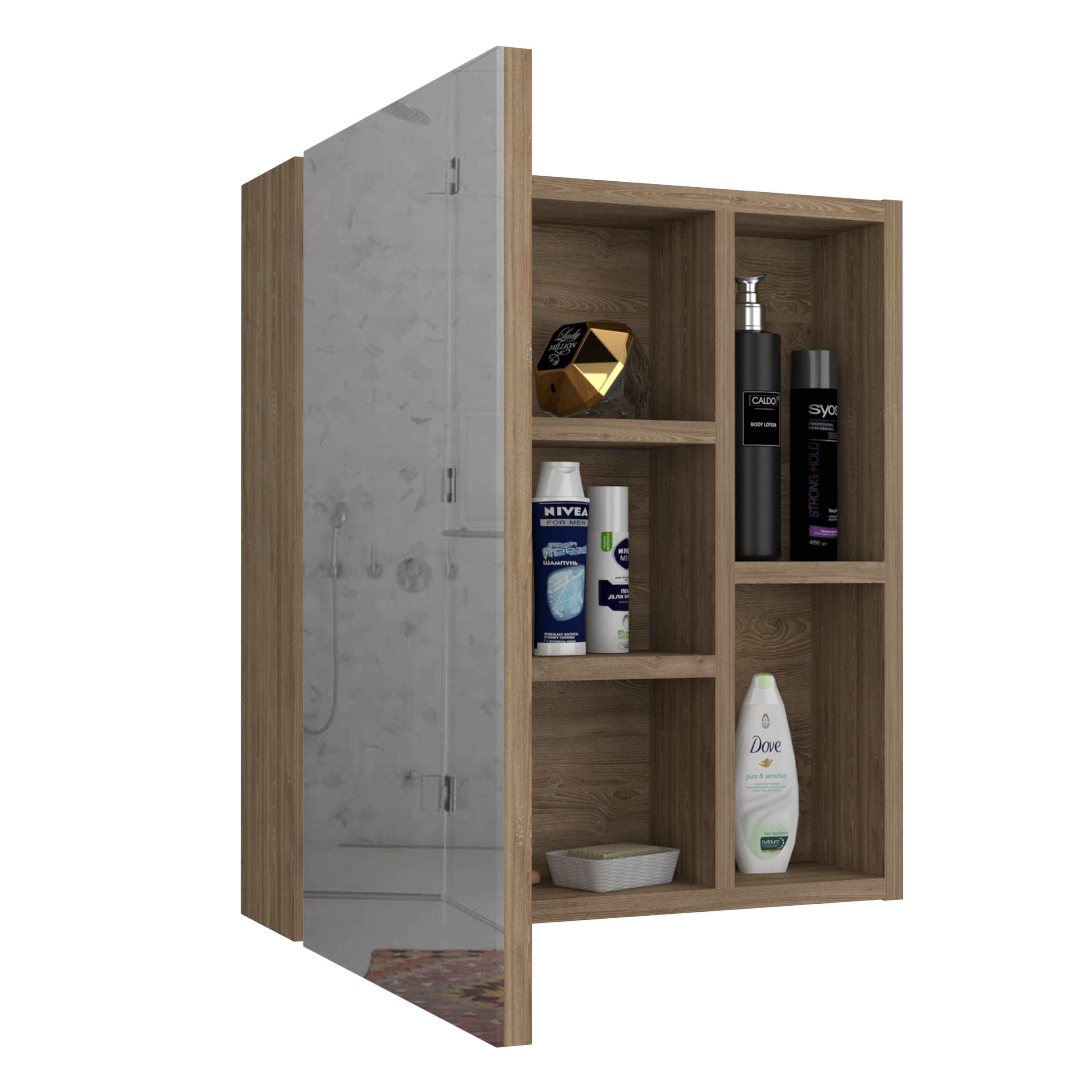 Andes Medicine Single Door Cabinet With Mirror, Five Interior Shelves, Light Oak