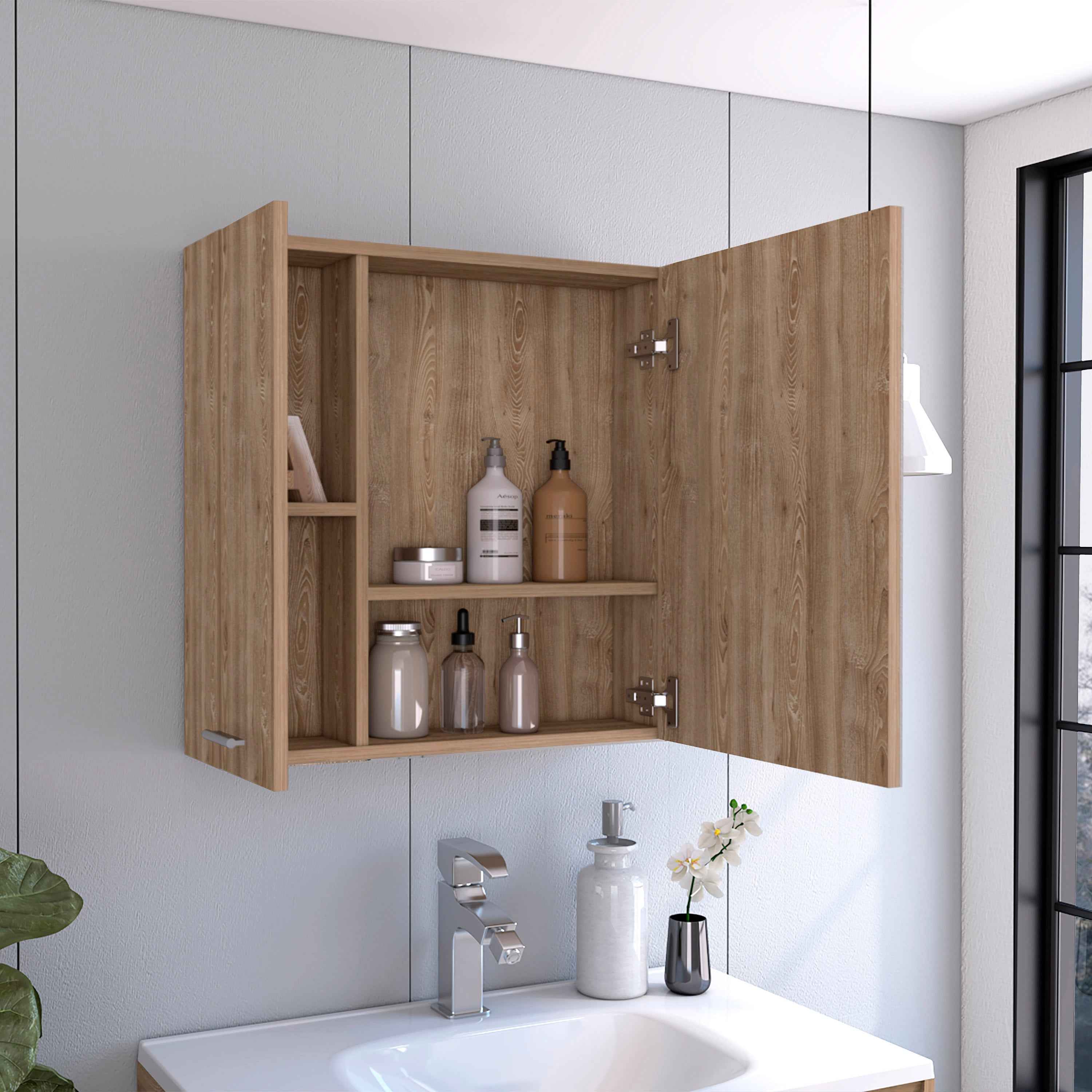 Harbor Medicine Double Door Cabinet,Four Interior Shelves, Pine