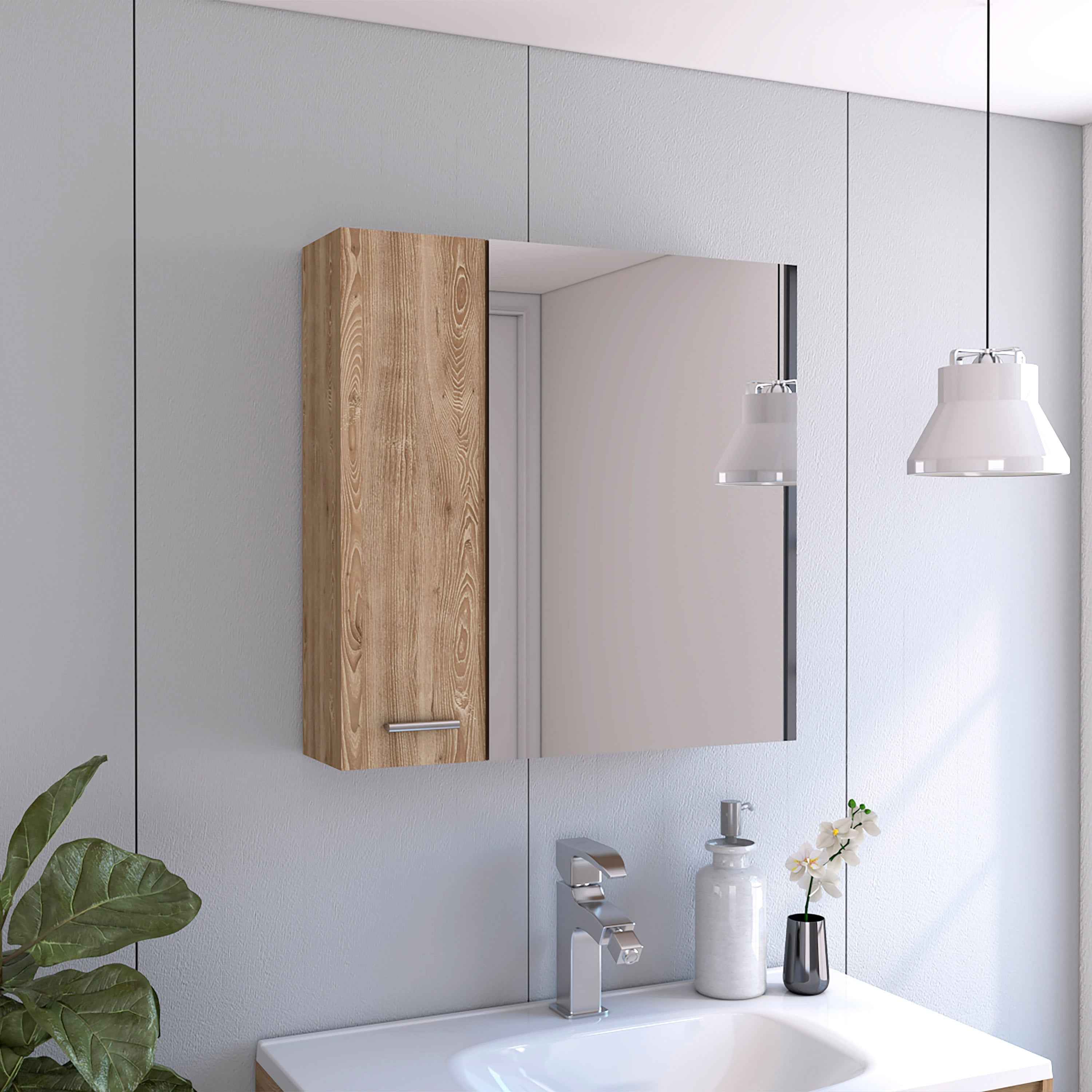 Harbor Medicine Double Door Cabinet,Four Interior Shelves, Pine