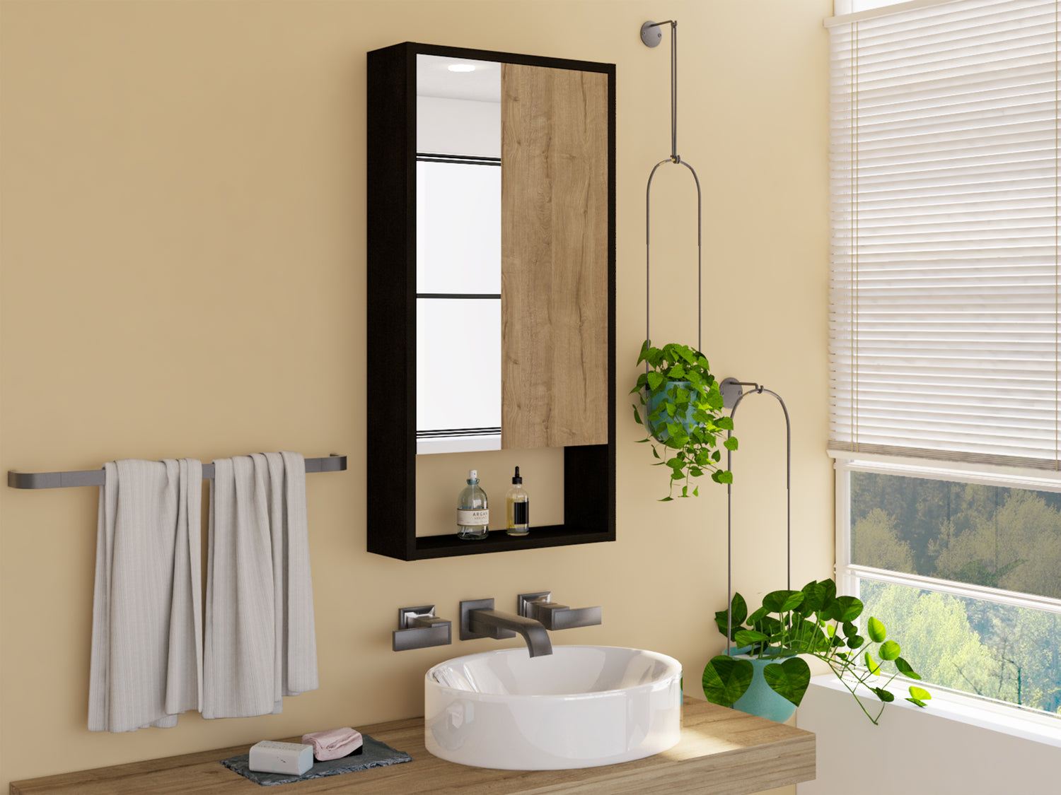 Palermo Medicine Single Door Cabinet, Two Interior Shelves, One External Shelf, Black - Luciddepo