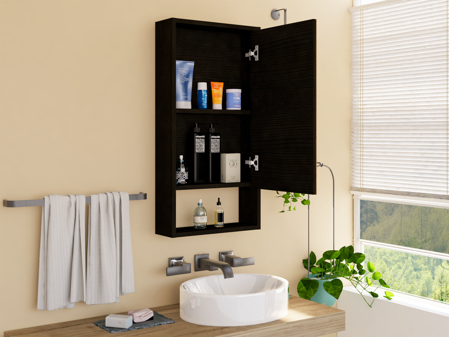 Palermo Medicine Single Door Cabinet, Two Interior Shelves, One External Shelf, Black - Luciddepo