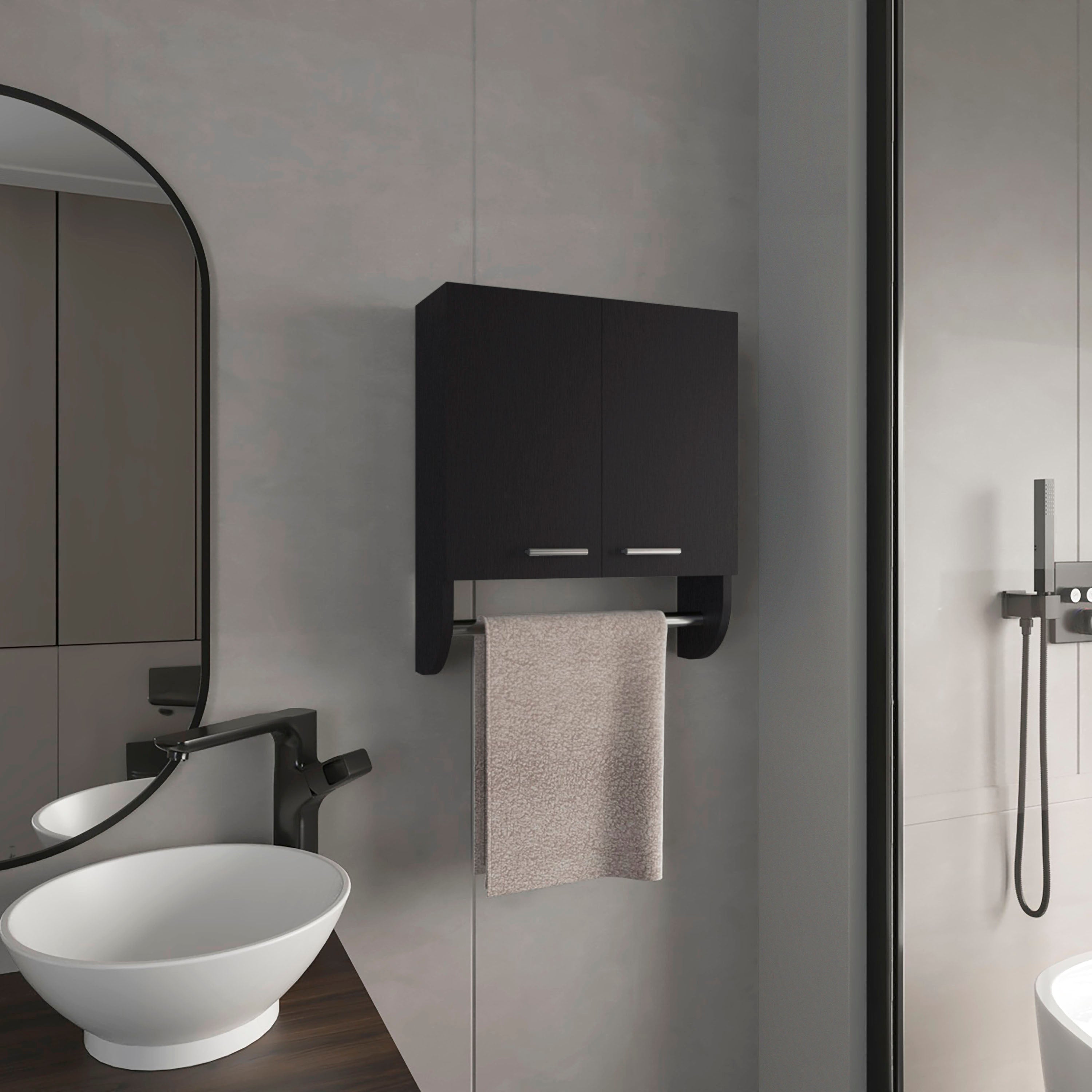 Huslia Medicine Cabinet with 2 Shelves and 2 Doors, Black Wengue - Luciddepo