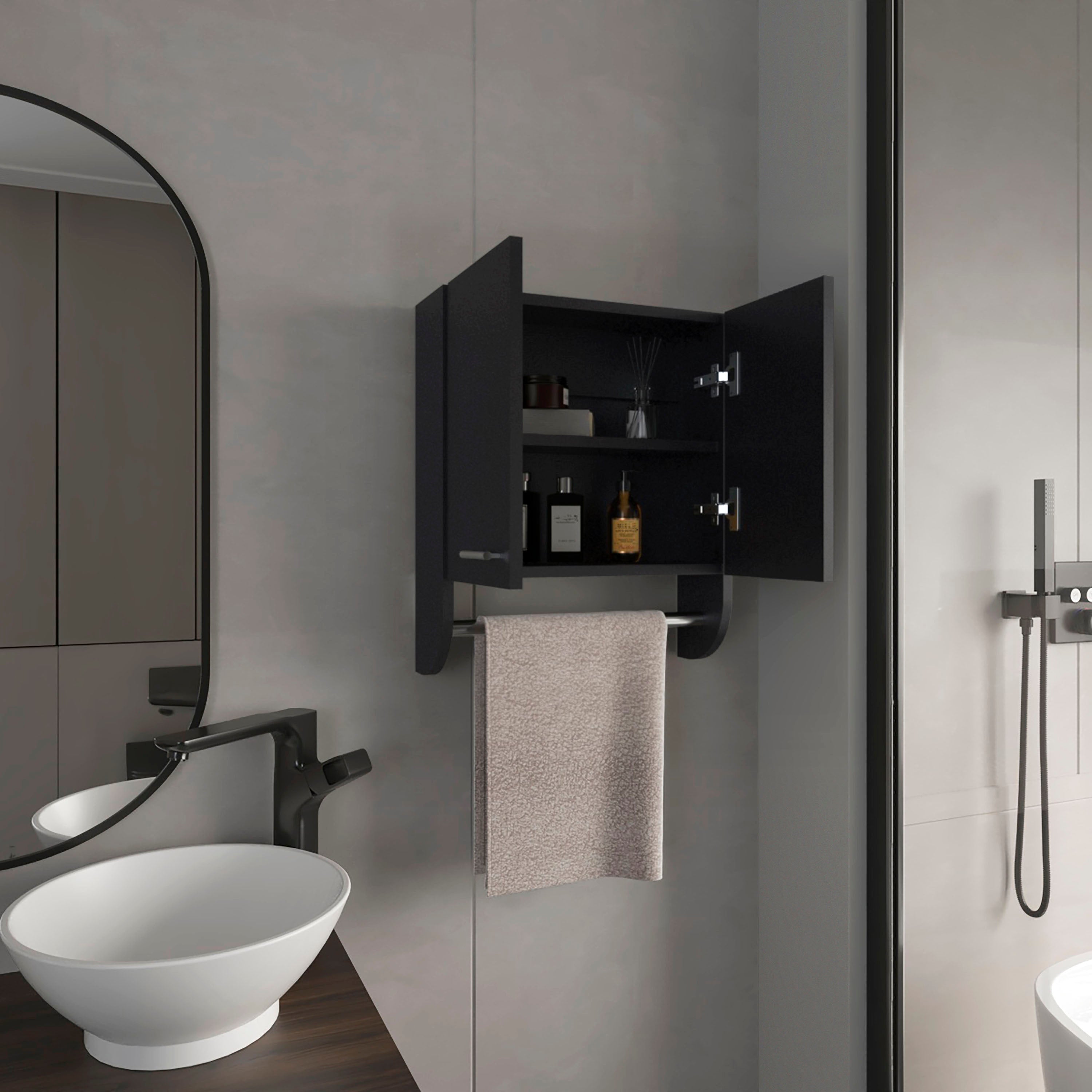 Huslia Medicine Cabinet with 2 Shelves and 2 Doors, Black Wengue - Luciddepo