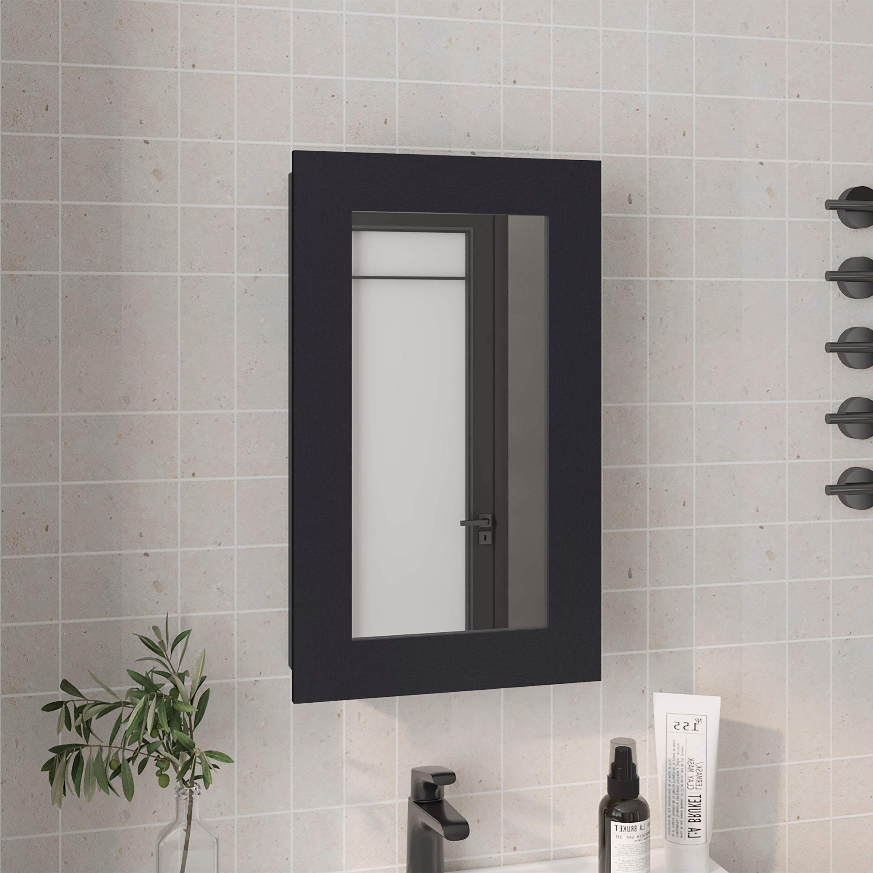 Kiana Medicine Cabinet, 1 Door, 3 Shelves, 25.70" H, 1 Mirror, Black Wengue - Luciddepo