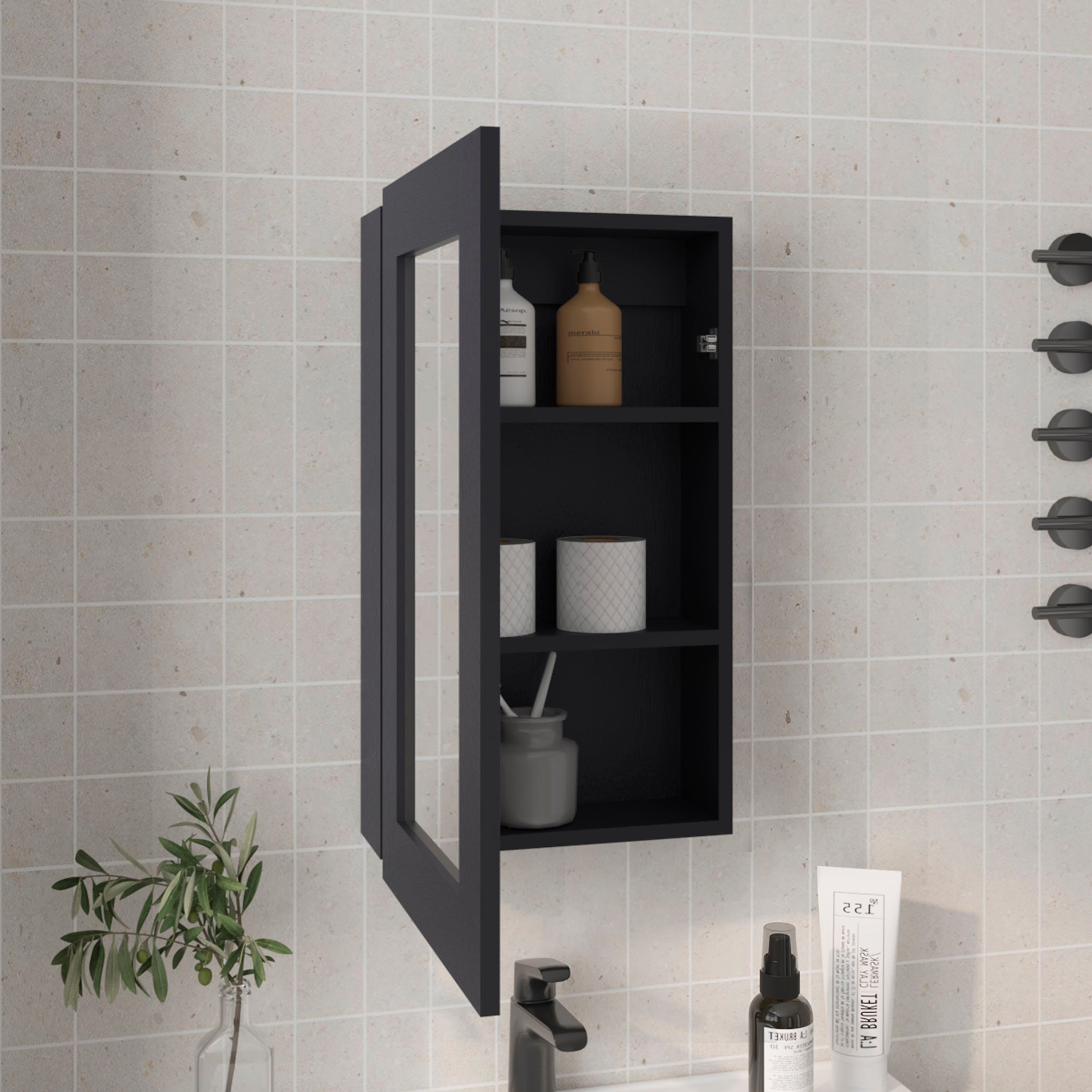 Kiana Medicine Cabinet, 1 Door, 3 Shelves, 25.70" H, 1 Mirror, Black Wengue - Luciddepo