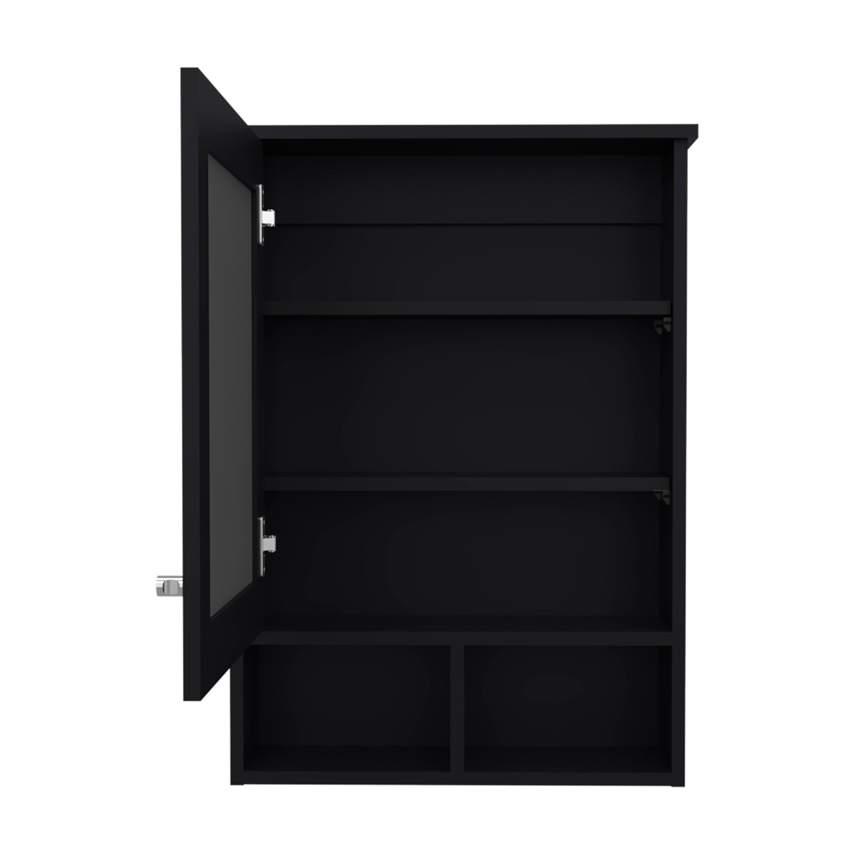 Anamoose Medicine Cabinet with 5 Shelves, 1 Door, and 1 Mirror, Black Wengue - Luciddepo