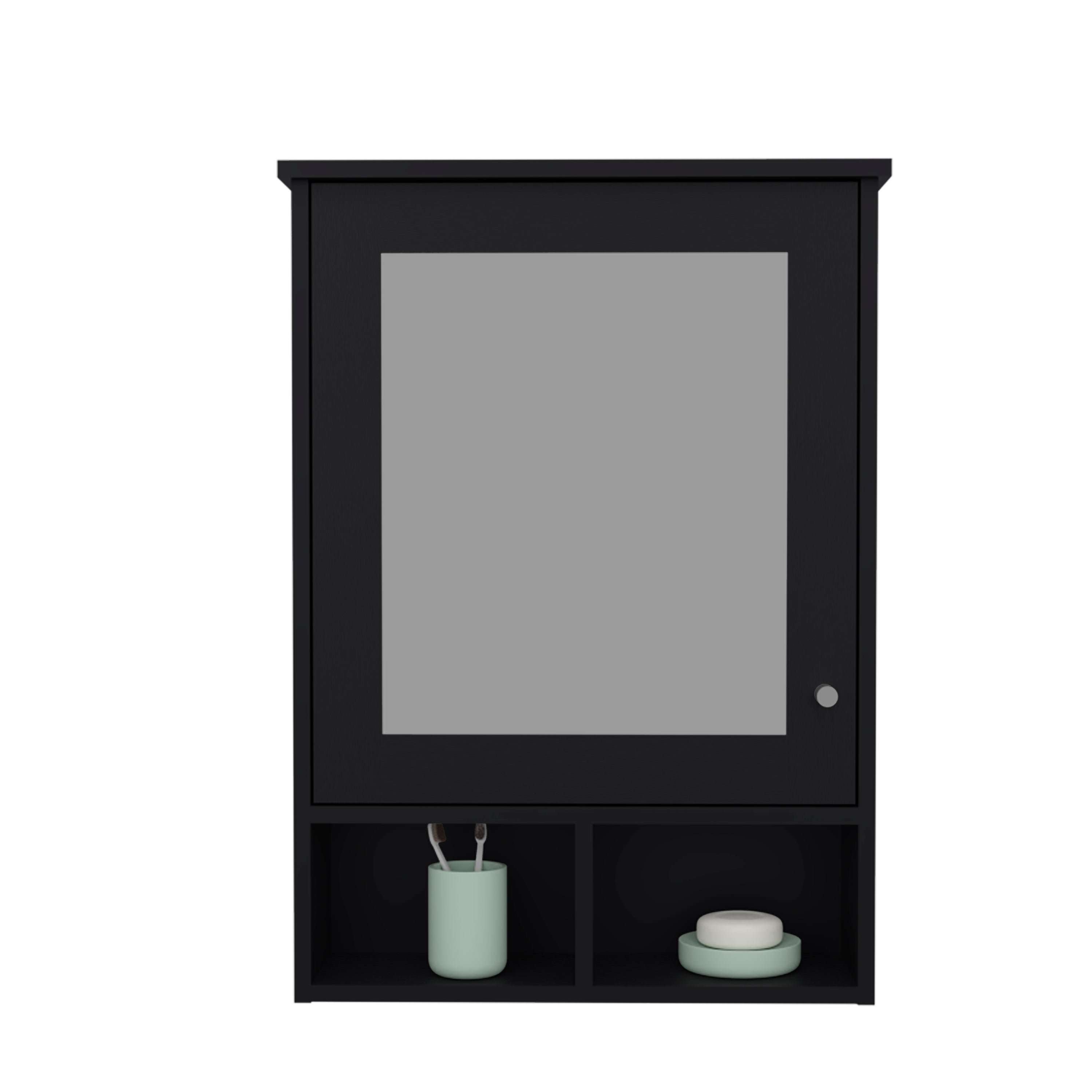 Anamoose Medicine Cabinet with 5 Shelves, 1 Door, and 1 Mirror, Black Wengue - Luciddepo